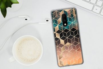 MuchoWow Handyhülle Abstrakt - Würfel - Gold - Muster - Luxus, Phone Case, Handyhülle OnePlus 7, Silikon, Schutzhülle