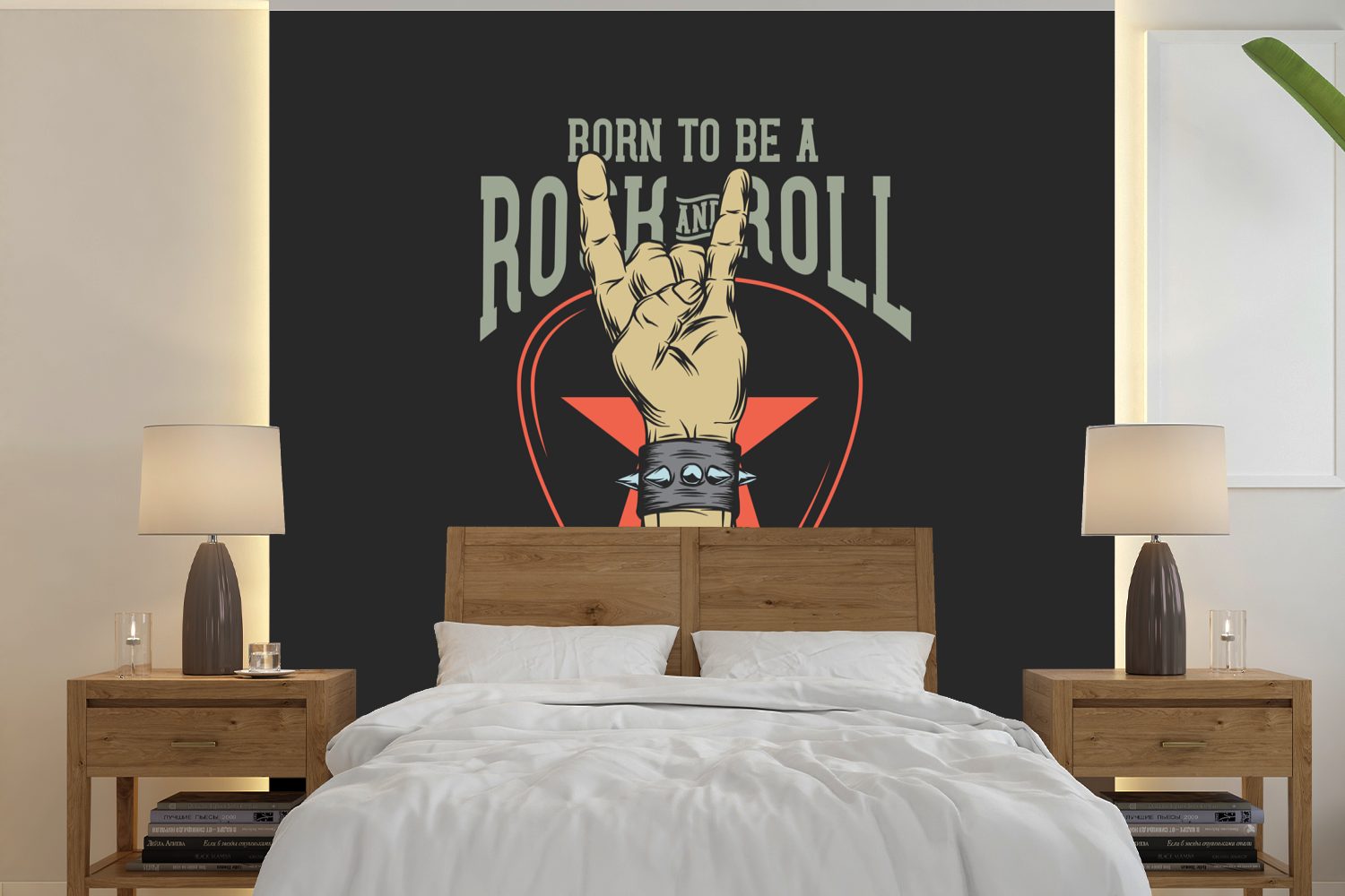 MuchoWow Fototapete Geboren, um ein Rock'n'Roll-Star zu sein" - Vintage - Zitate -, Matt, bedruckt, (5 St), Vinyl Tapete für Wohnzimmer oder Schlafzimmer, Wandtapete