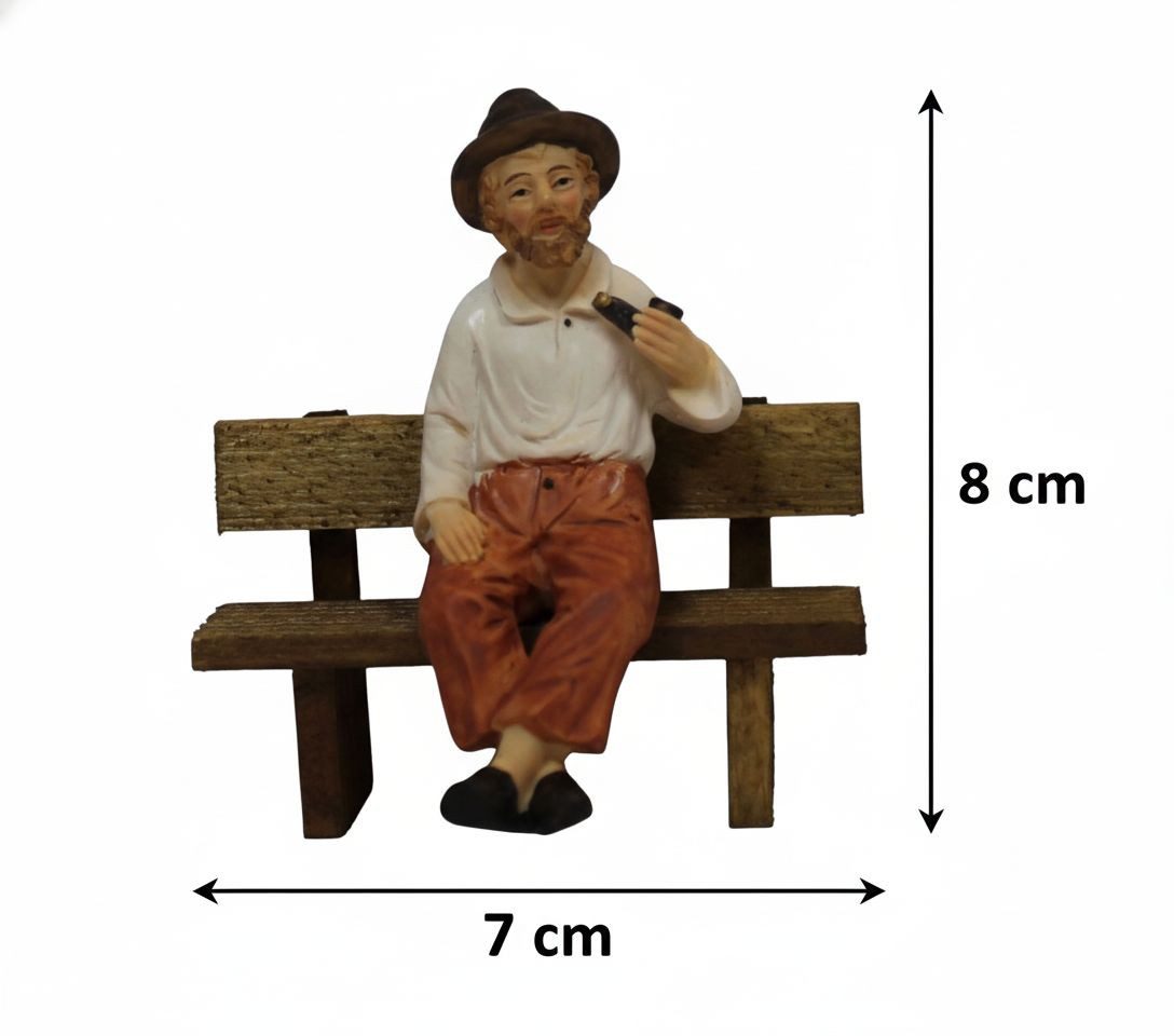 ZICOM Krippenfigur Großvater sitzend auf Bank Pfeife Polyresin handbemalt 9 cm (Set, 2-teilig)
