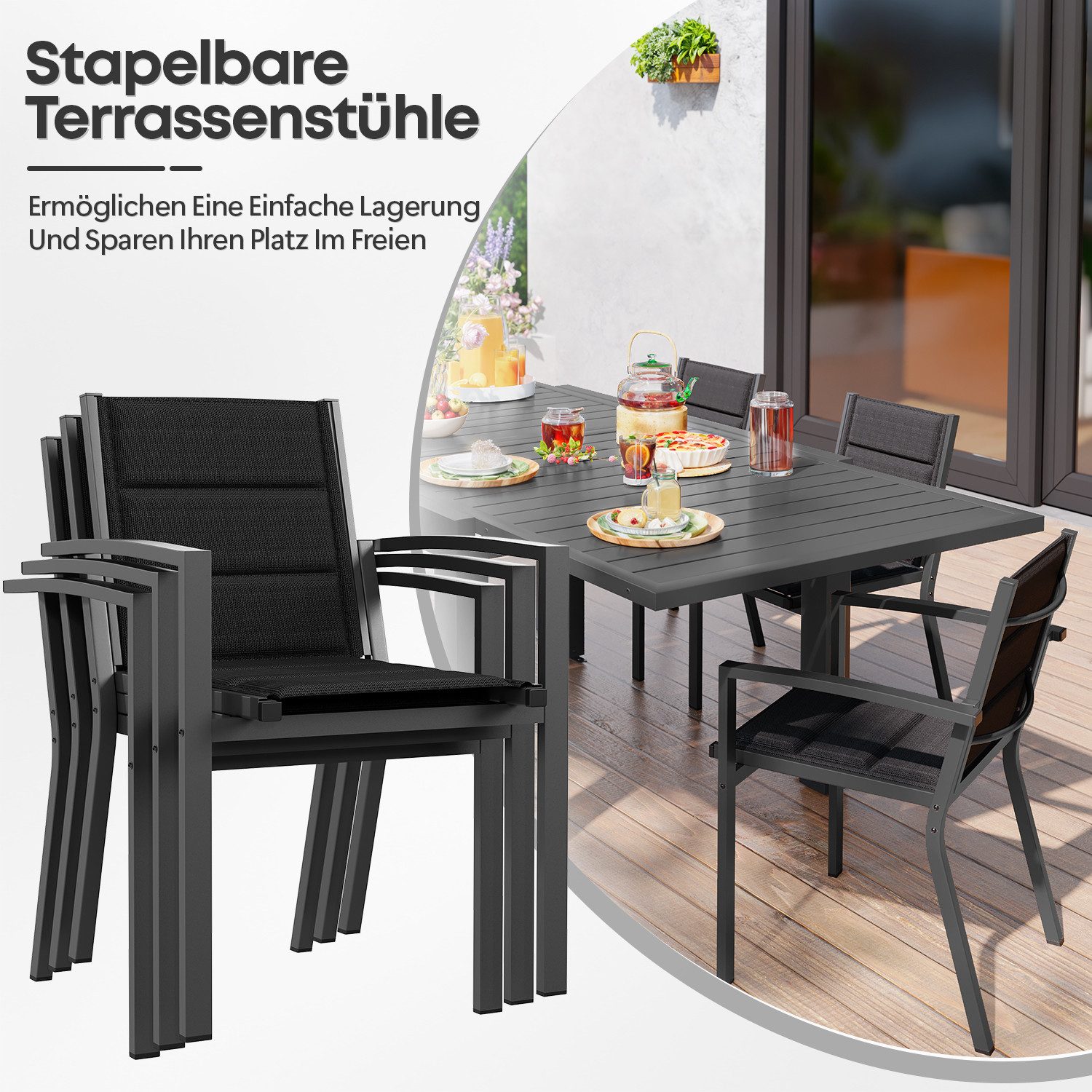 Furnicopia Gartenstuhl Freizeitstühle (2er-Set) Stapelbare Aluminiumstühle, günstig online kaufen