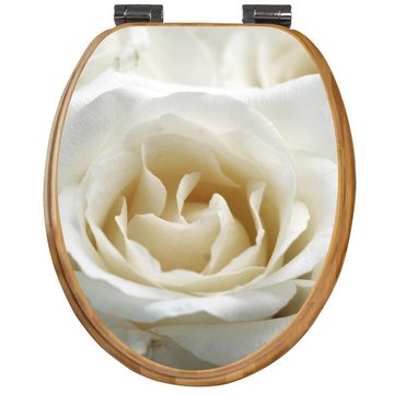 banjado WC-Sitz Bambus2 Motiv White Roses (umweltfreundliches Material, integrierte Absenkautomatik), 44 x 38 x 5 cm