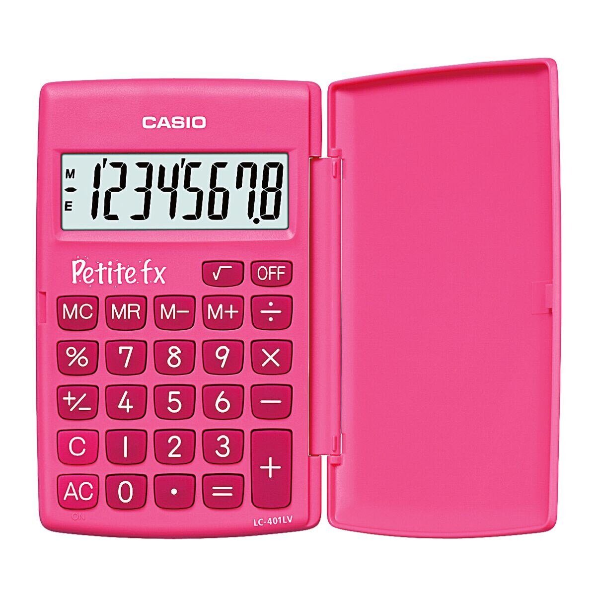 CASIO Taschenrechner Petite FX, mit Schutzklappe und großem Display pink