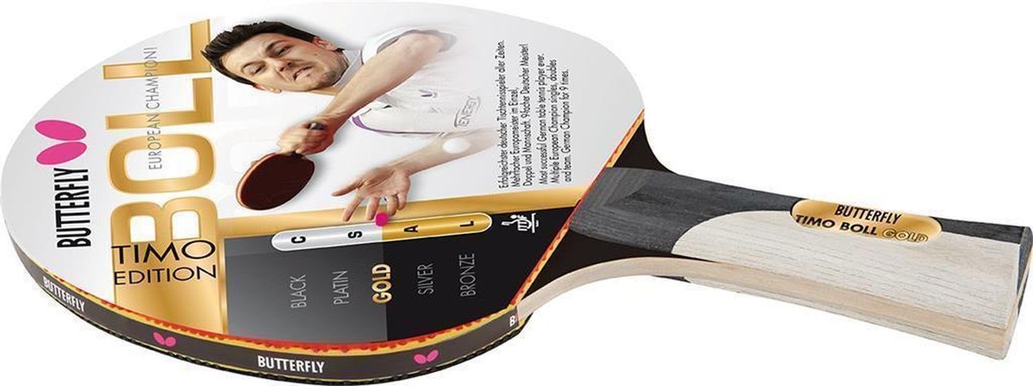 Butterfly Tischtennisschläger 1x Timo Boll Gold 85020 + Cell Case 1 + Bälle, Tischtennis Schläger Set Tischtennisset Table Tennis Bat Racket
