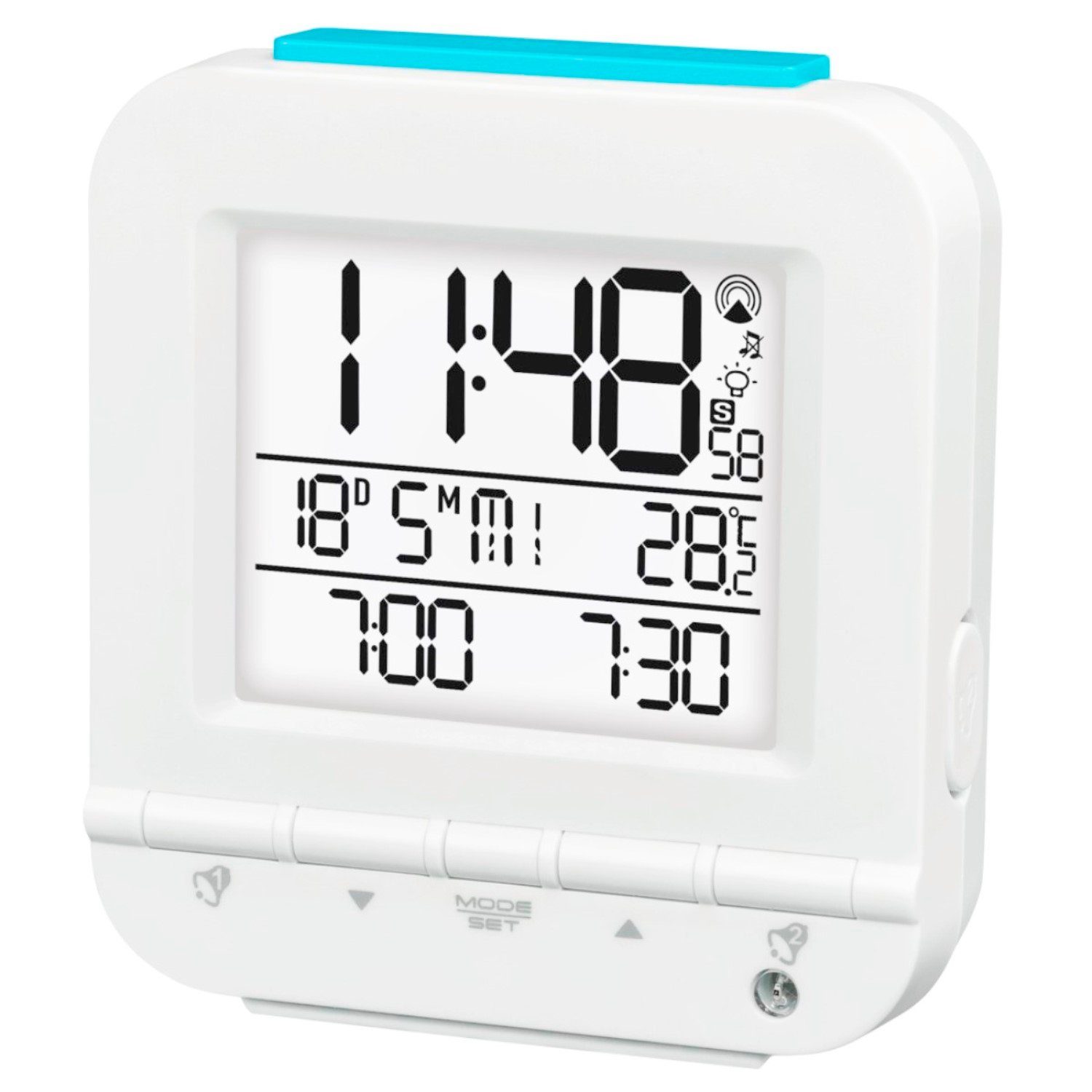 Hama Funkwecker Funk-Wecker Dual Alarm-Wecker Funk-Uhr Datum LED Digital, 24-Stunden-Anzeigeformat, Thermometer, Snooze