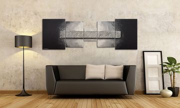 WandbilderXXL XXL-Wandbild Silver Rain 210 x 70 cm, Abstraktes Gemälde, handgemaltes Unikat