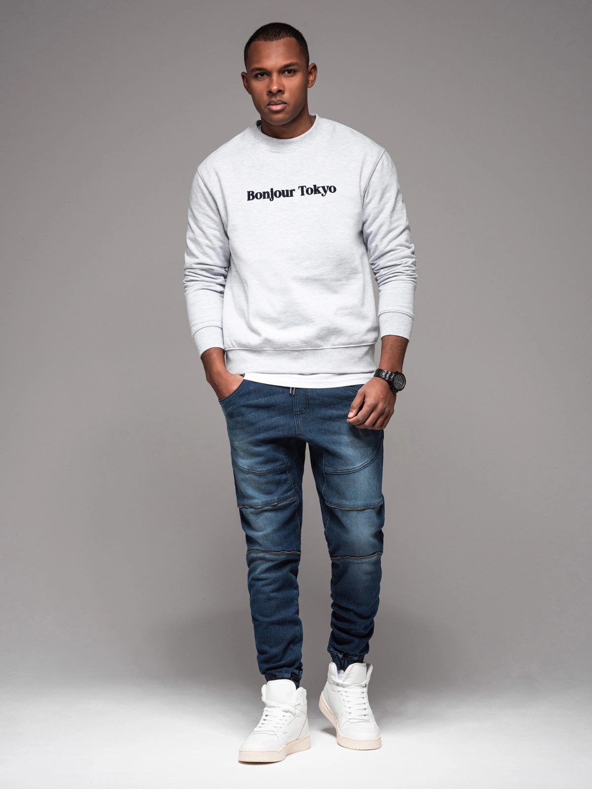 OMBRE Destroyed-Jeans Jogginghose aus Denim mit Rissen und Reißverschlüssen günstig online kaufen