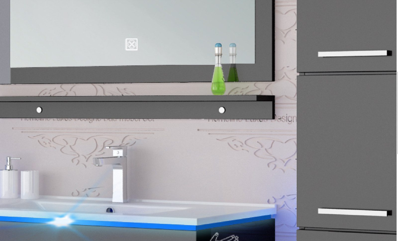 Homeline Badmöbel-Set Badmöbel Set Hochglanz lackiert LED System tauschsystem, (Sparset, 6-St., Set ANgebot ohne Waschtisch Armatur und Ablaufgarnitur), Lackier – Bild 5 von 5