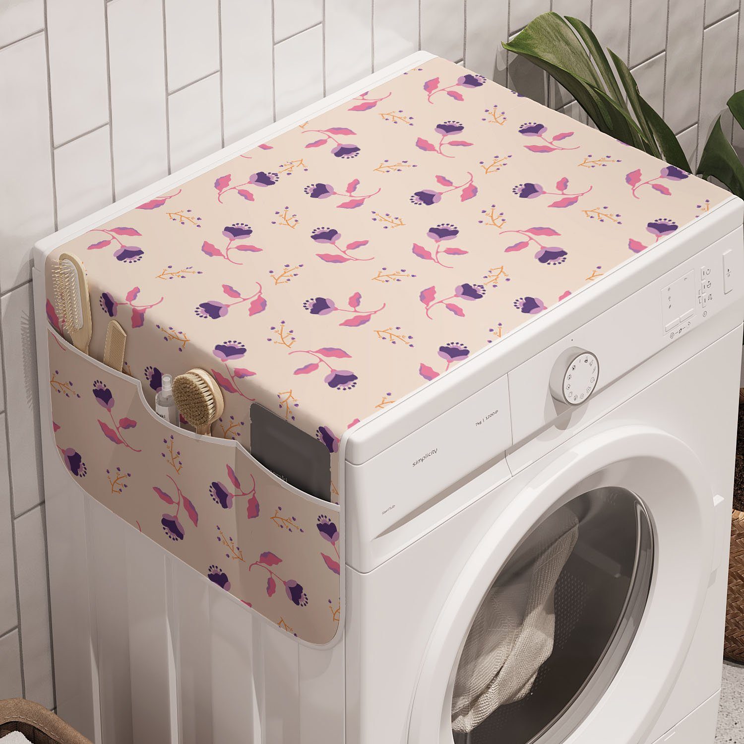 Abakuhaus Badorganizer Anti-Rutsch-Stoffabdeckung für Waschmaschine und Trockner, Blumen Hand gezeichnete Blumen-Muster