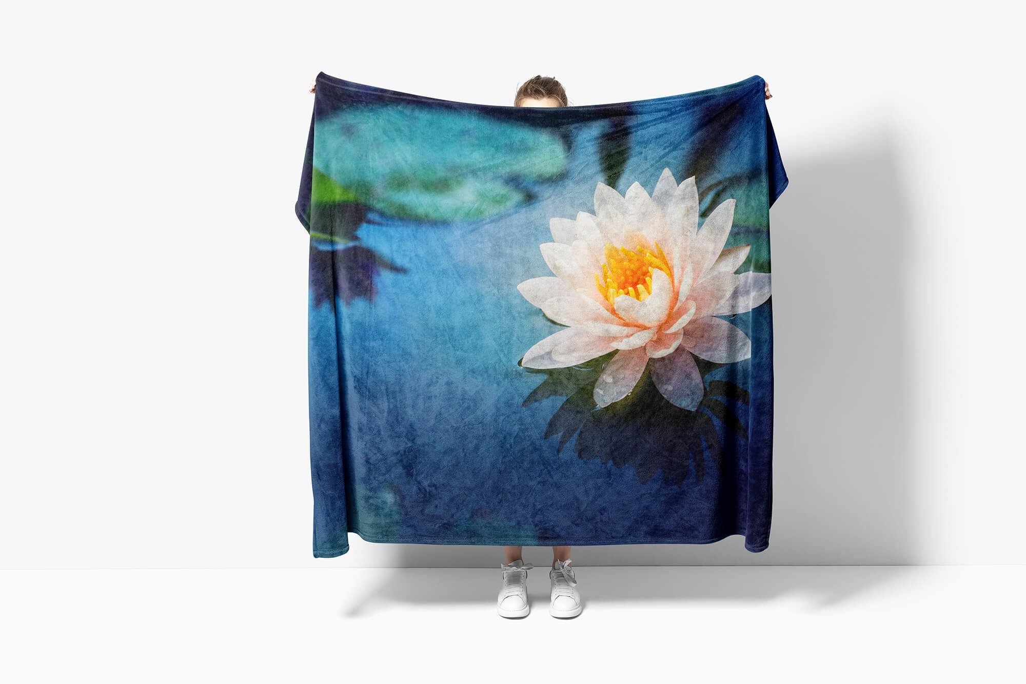 Handtücher mit Strandhandtuch Kuscheldecke (1-St), Handtuch Handtuch Saunatuch Blume Art Blüte, Sinus Fotomotiv Baumwolle-Polyester-Mix Lotus