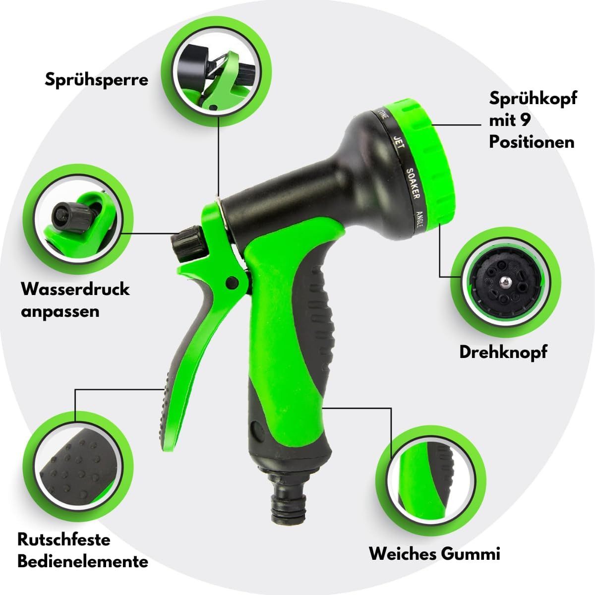 Vivitar Gartenschlauch 22,5 m flexibler Wasserschlauch mit 9 Funktionsdüsen, Hochwertiger multifunktionaler Gartenschlauch, 3-lagiger Latexseele, (perfektes Geschenk für Freunde und Bekannte, Wasserdichter Mehrzweck-Gartenschlauch, weichem Boden), Leichter Schlauch mit 3/4-Zoll- und 1/2-Zoll-Anschlüssen
