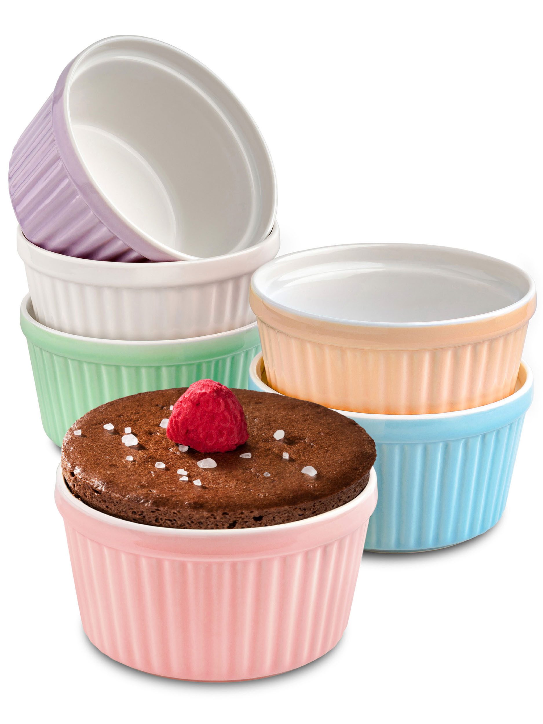 Praknu Auflaufform 6 Souffle Förmchen aus Keramik - Backofenfest - 200 ml - 9 cm, Keramik, (6-St), Kuchenform Rund - Ineinander stapelbare Auflaufförmchen mit Antihaft