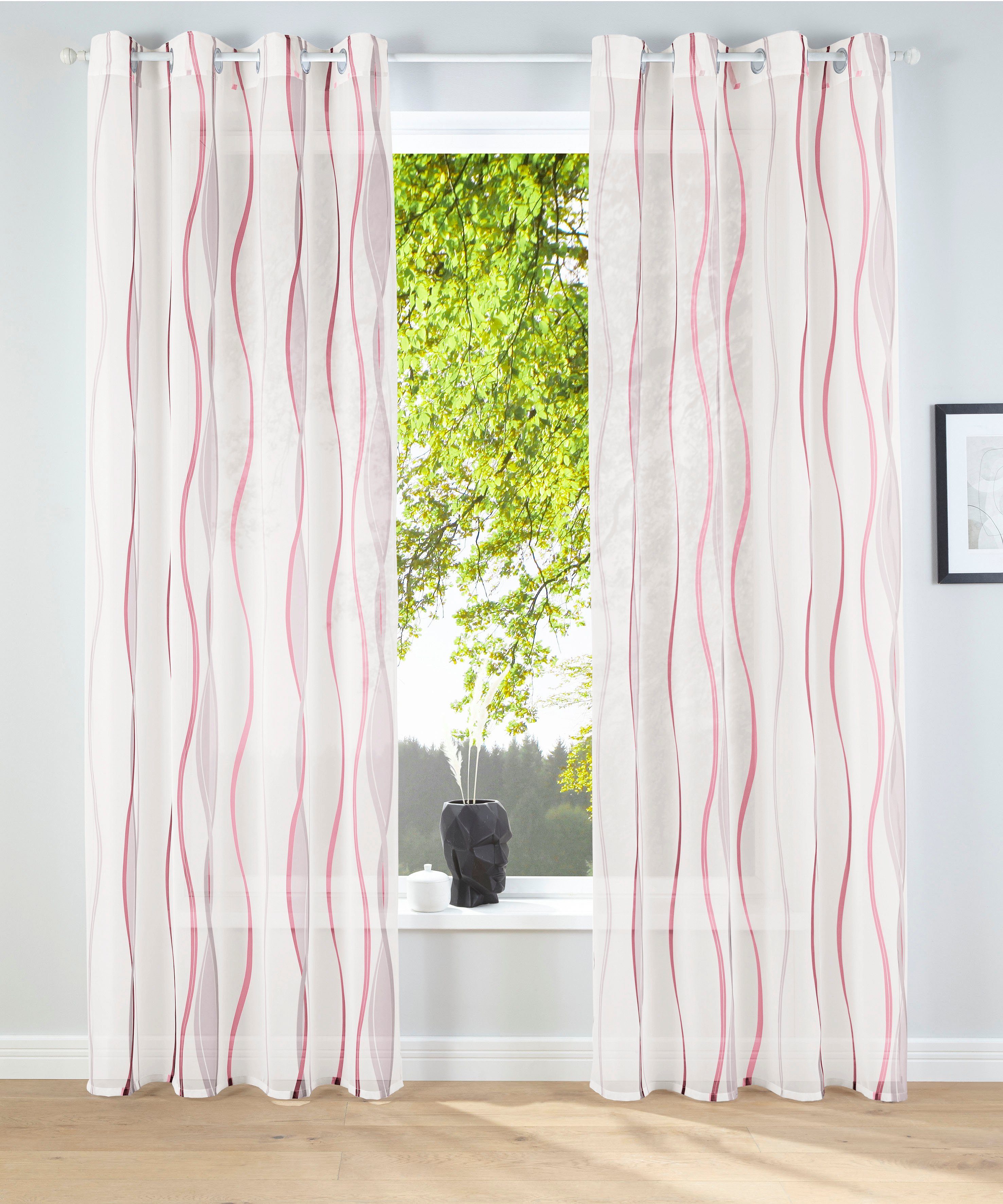 2-er my St), home, Wellen weiß/rosé Ösen Polyester, transparent, Dimona, Voile, Voile, Gardine (2 Set, transparent,