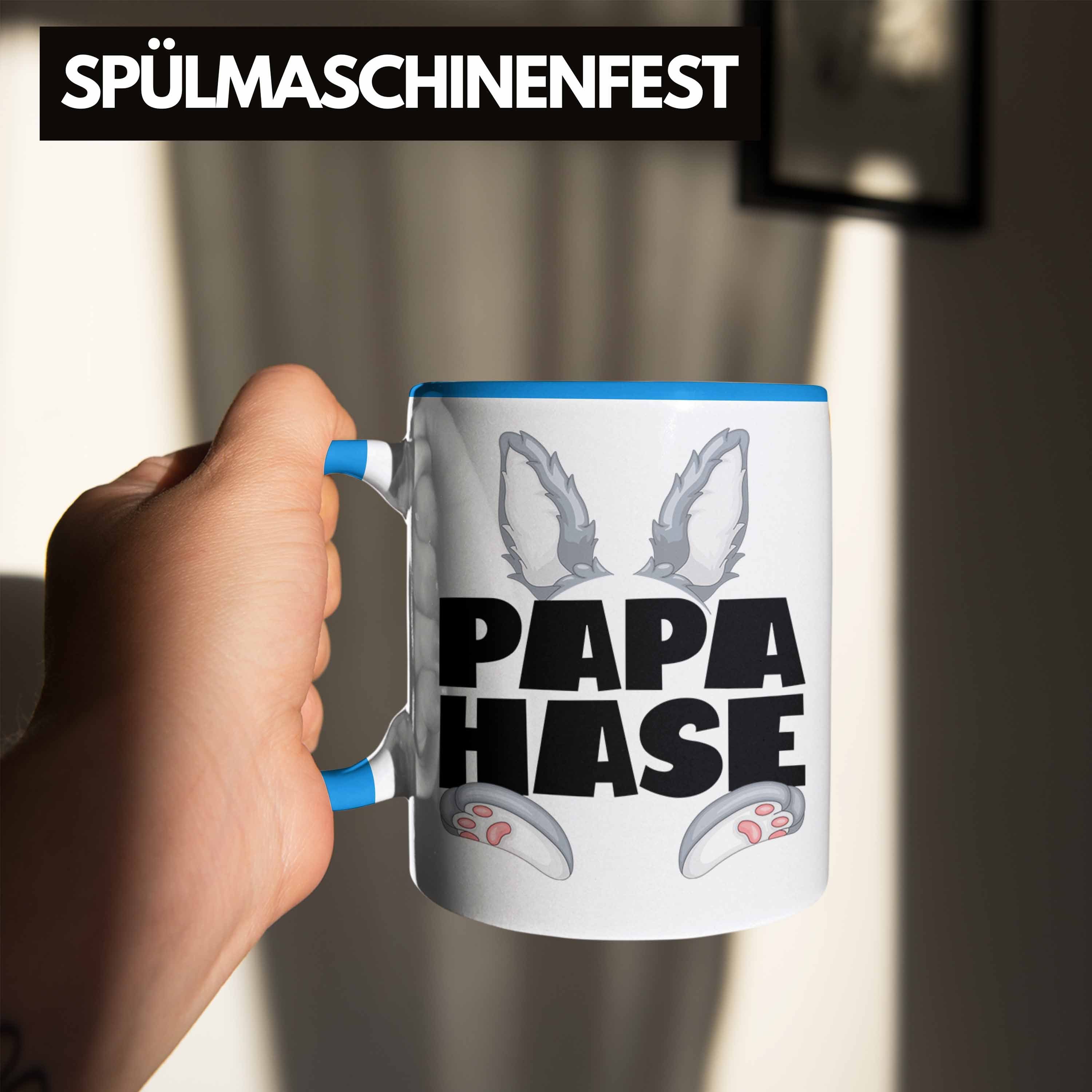 Trendation Tasse Papa Geschenk Tasse Kaffee-Becher Blau Geschenkidee für Hasen-Vater Hase Be