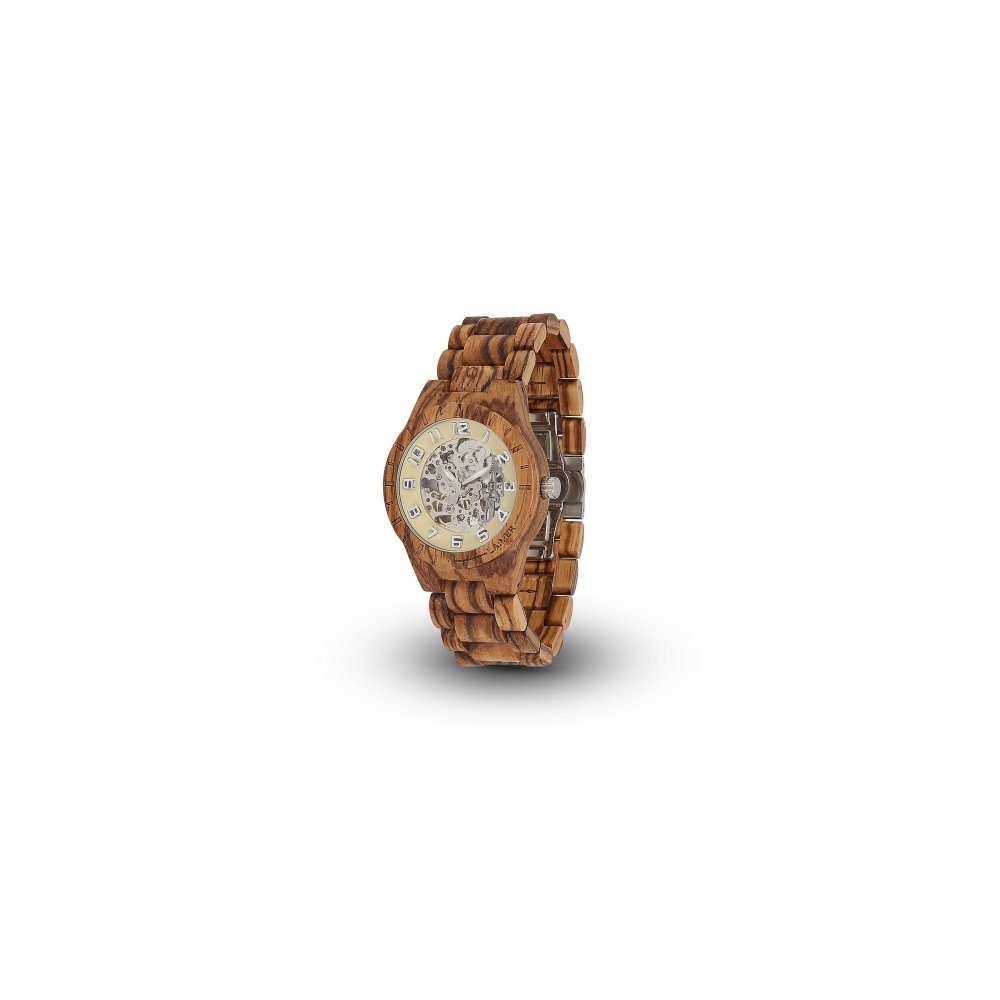 LAiMER Quarzuhr Automatik Armbanduhr "Ralf" Zebranoholz / Edelstahl 0097