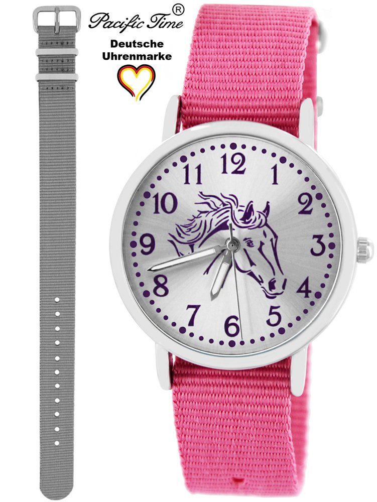 Pacific Time - und Pferd Armbanduhr Design Kinder Wechselarmband, Versand Set Mix Gratis Quarzuhr violett rosa Match und grau