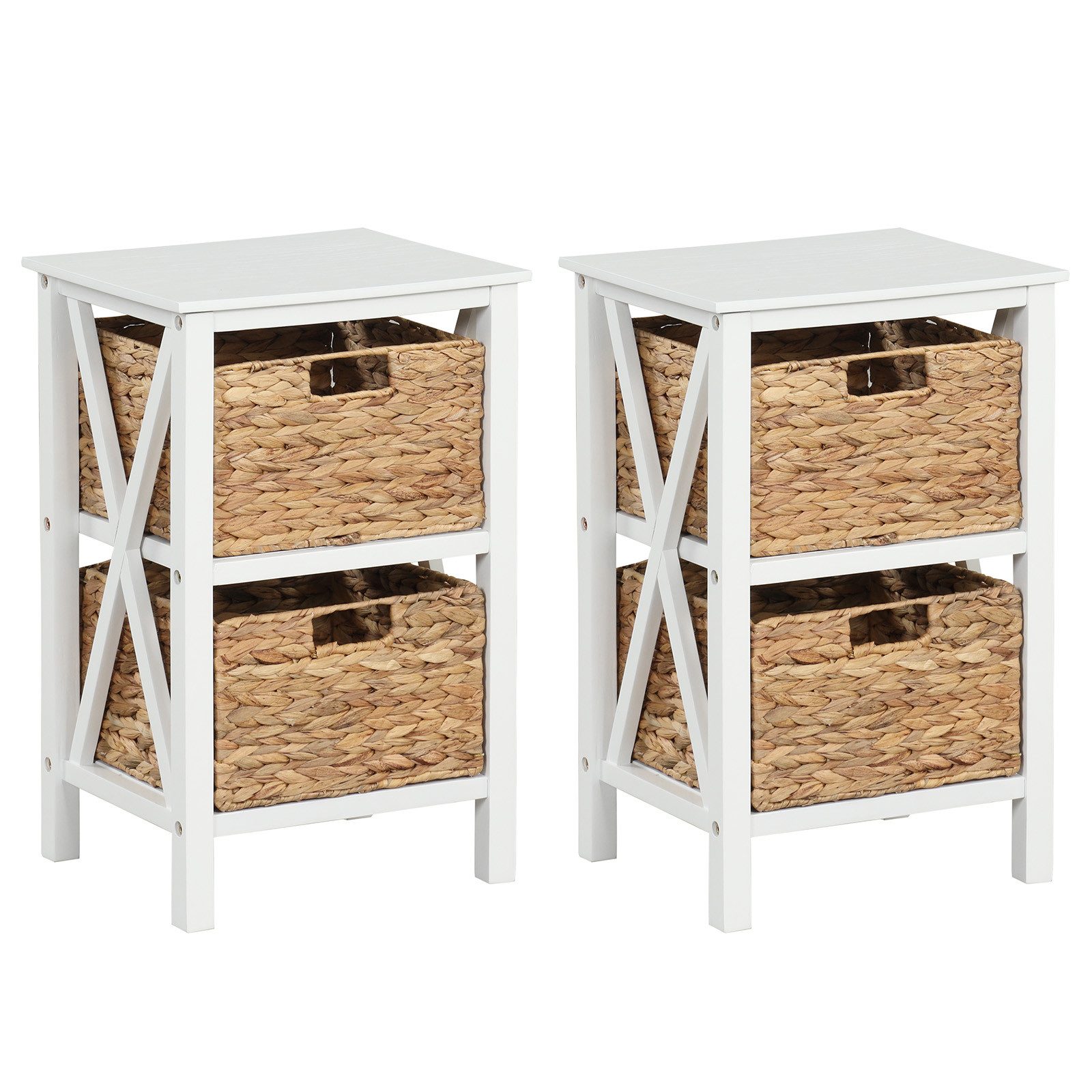COSTWAY Nachttisch (2-St), mit X-Gestell&Seegraskörben, Holz günstig online kaufen