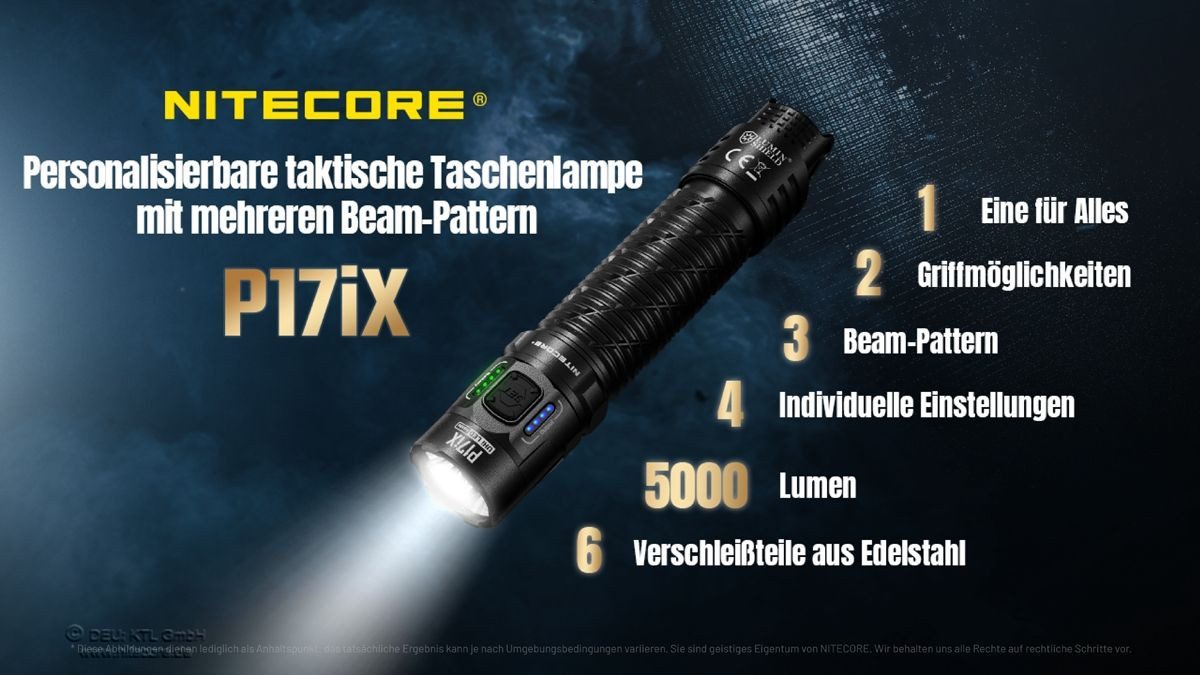 Nitecore Taschenlampe P17iX – Vielseitige taktische Taschenlampe mit variablem Lichtmuster (1-St)