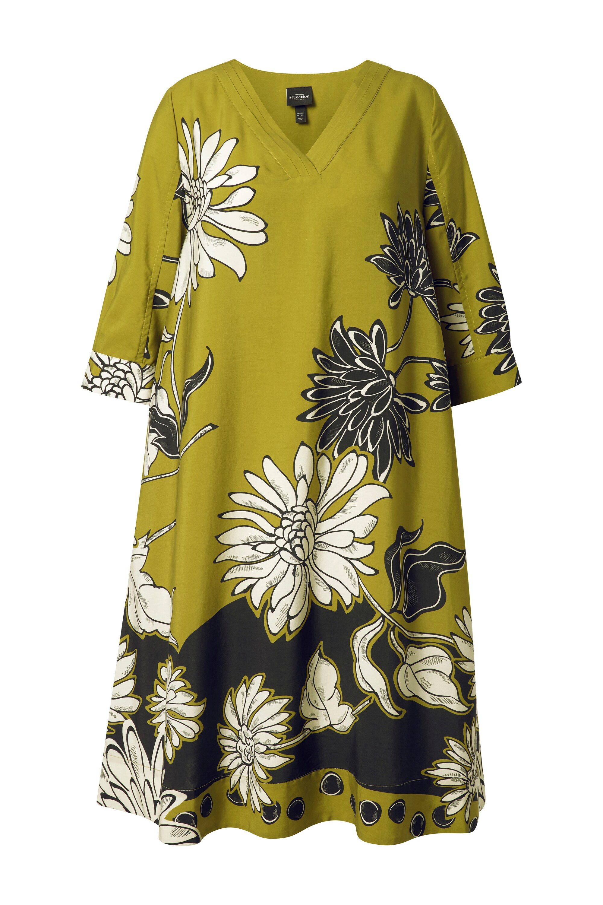 Ulla Popken Maxikleid Lyocell-Midikleid Blüten V-Ausschnitt 3/4-Arm günstig online kaufen