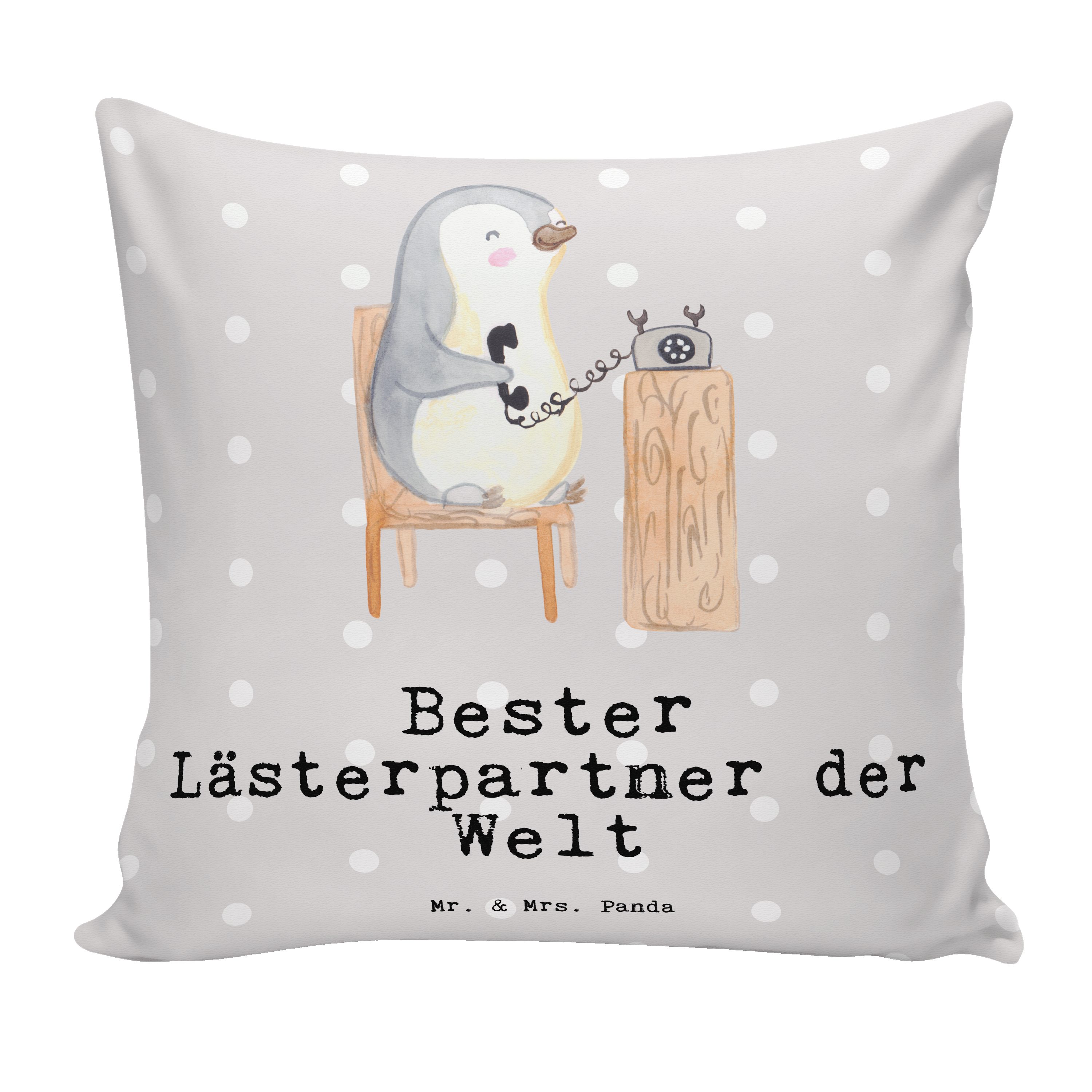 Mr. & Mrs. Panda Dekokissen Pinguin Bester Lästerpartner der Welt - Grau Pastell - Geschenk, Dank