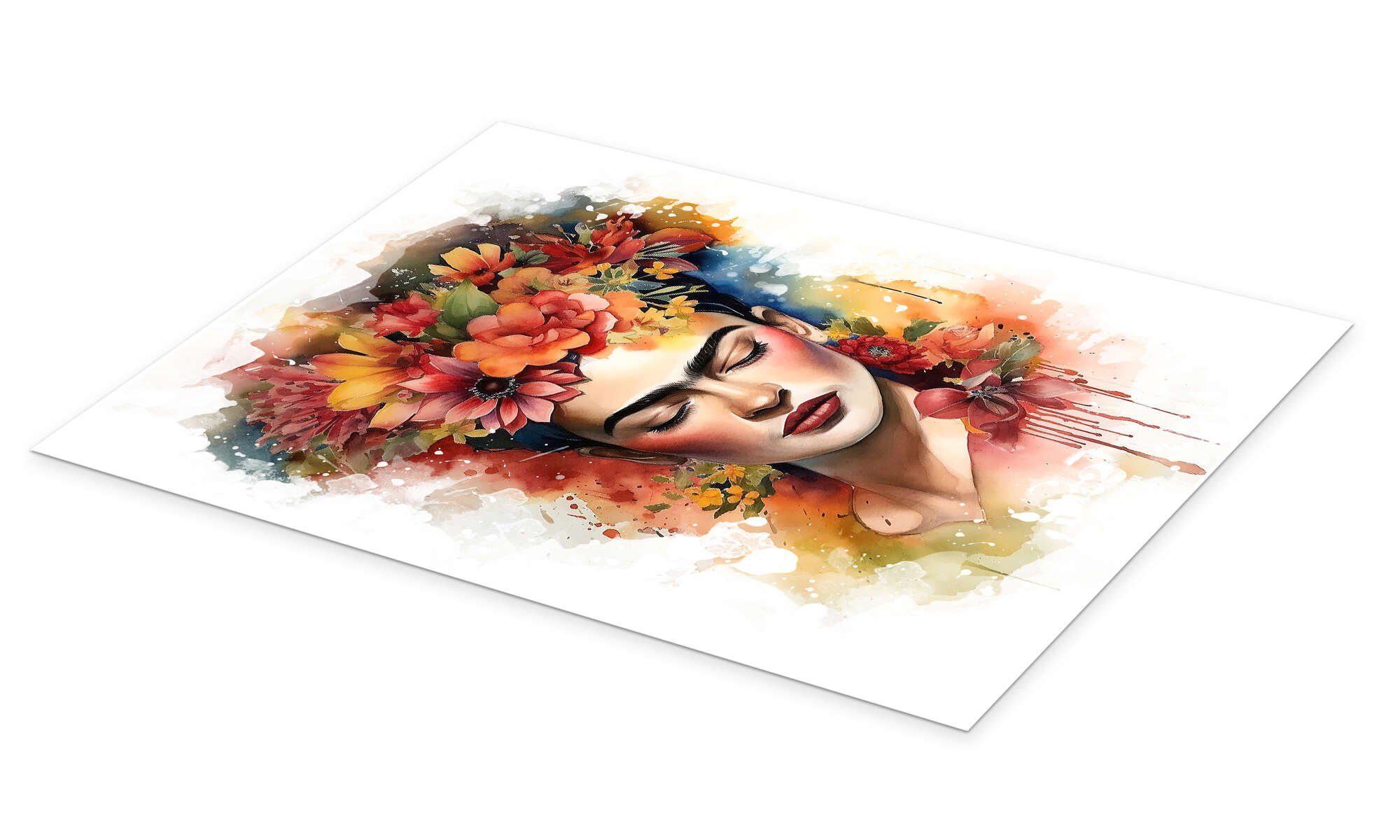 Posterlounge Wandbild Frida Kahlo mit Blütenhaar, Olga Telnova, erhältlich als Poster, Leinwandbild, Wandsticker oder Acrylglasbild