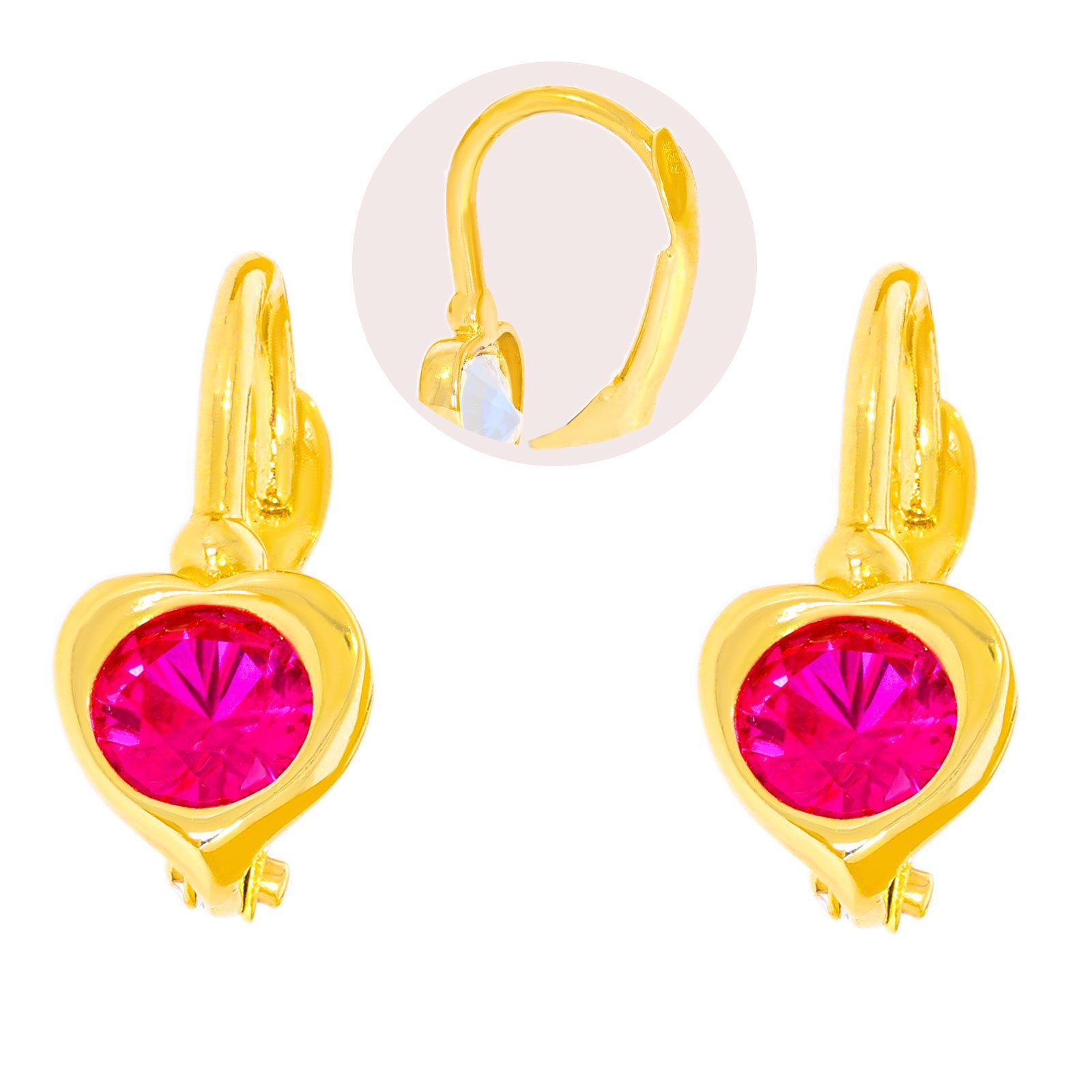 Stella-Jewellery Paar Ohrhänger 585 Gold Kinder Klappbrisur Ohrringe Herz Model 2 (inkl. Etui, Gold Ohrschmuck)
