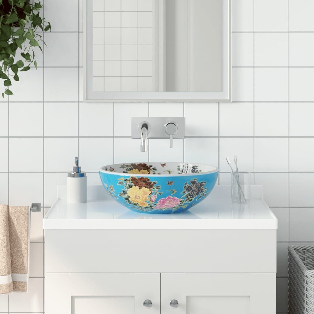 vidaXL Waschbecken Aufsatzwaschbecken Mehrfarbig Rund Ø41x14 cm Keramik