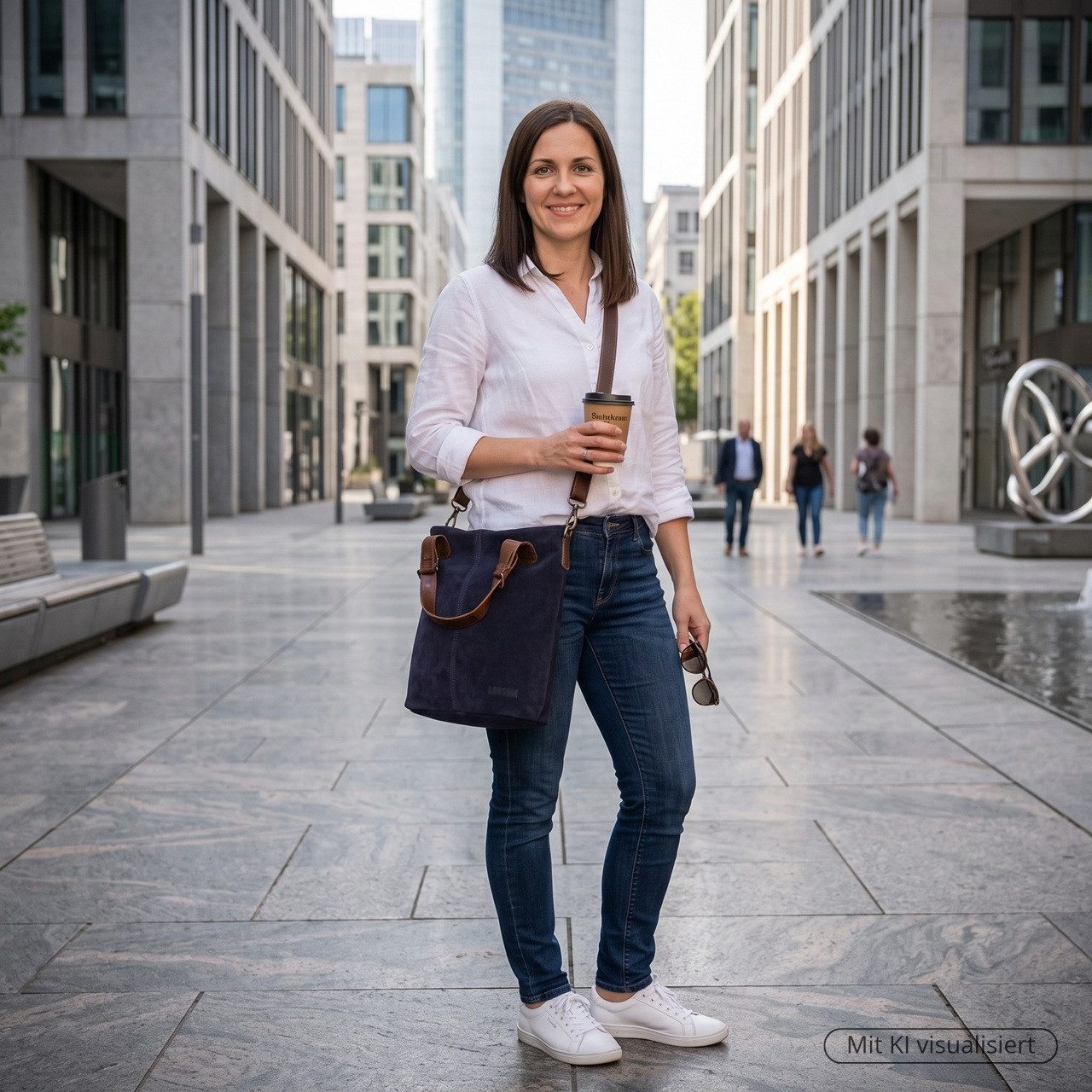 LECONI Schultertasche Henkeltasche Damentasche Handtasche für Damen Leder Shopper LE0054-VL, weiches Wildleder - geflochtene Henkel - verstellbarer Tragegurt – Bild 2 von 5