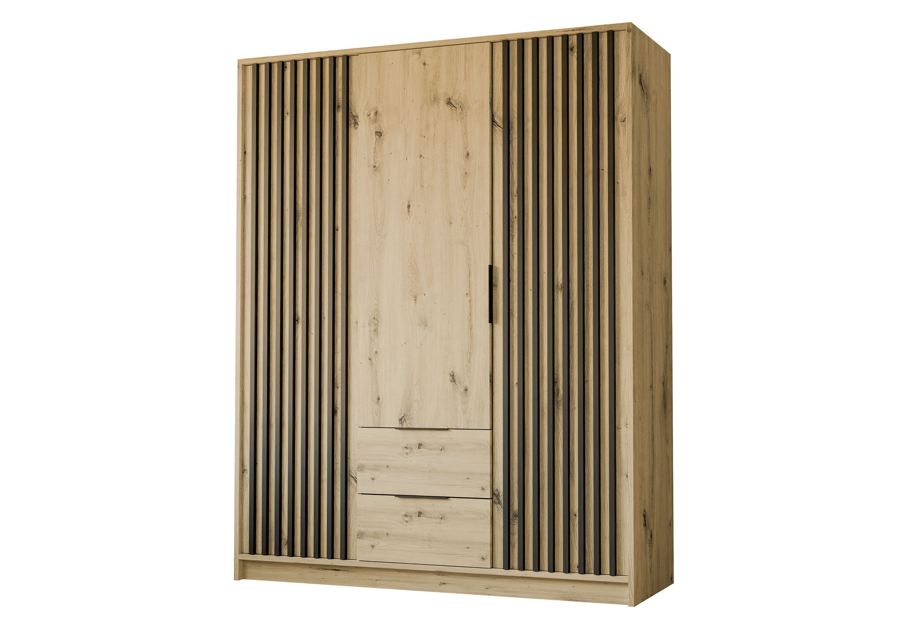 Lookway Kleiderschrank NELA 3D 155 cm Drehtürenschrank mit Lamellen Breite: 155 cm