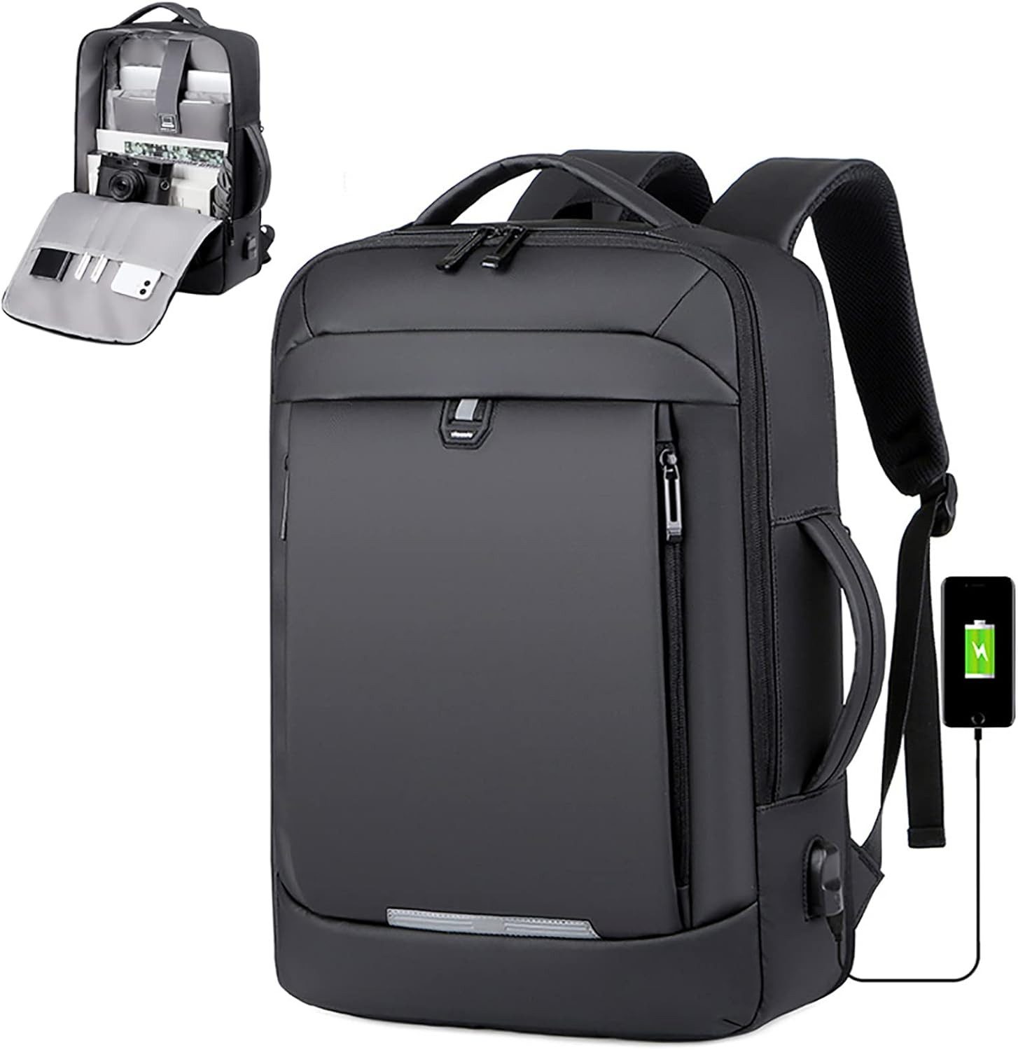 AURIVION Notebook-Rucksack Erweiterbarer Laptop-Rucksack, 40 l, großes Fassungsvermögen (Set, 1-tlg., passend für 17-Zoll-Laptops), USB-Aufladung, Reisetasche, wasserdichter Herren-Business-Rucksack