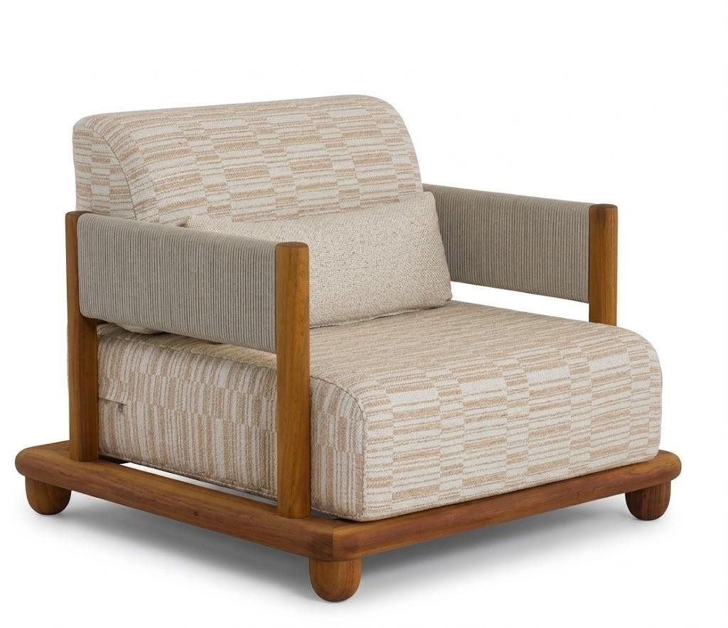 Xlmoebel Gartensessel Gartensessel Modern Naturholz Beige Kissen Elegant Stilvoll Komfort (1-St., 1-tlg), Gemustert