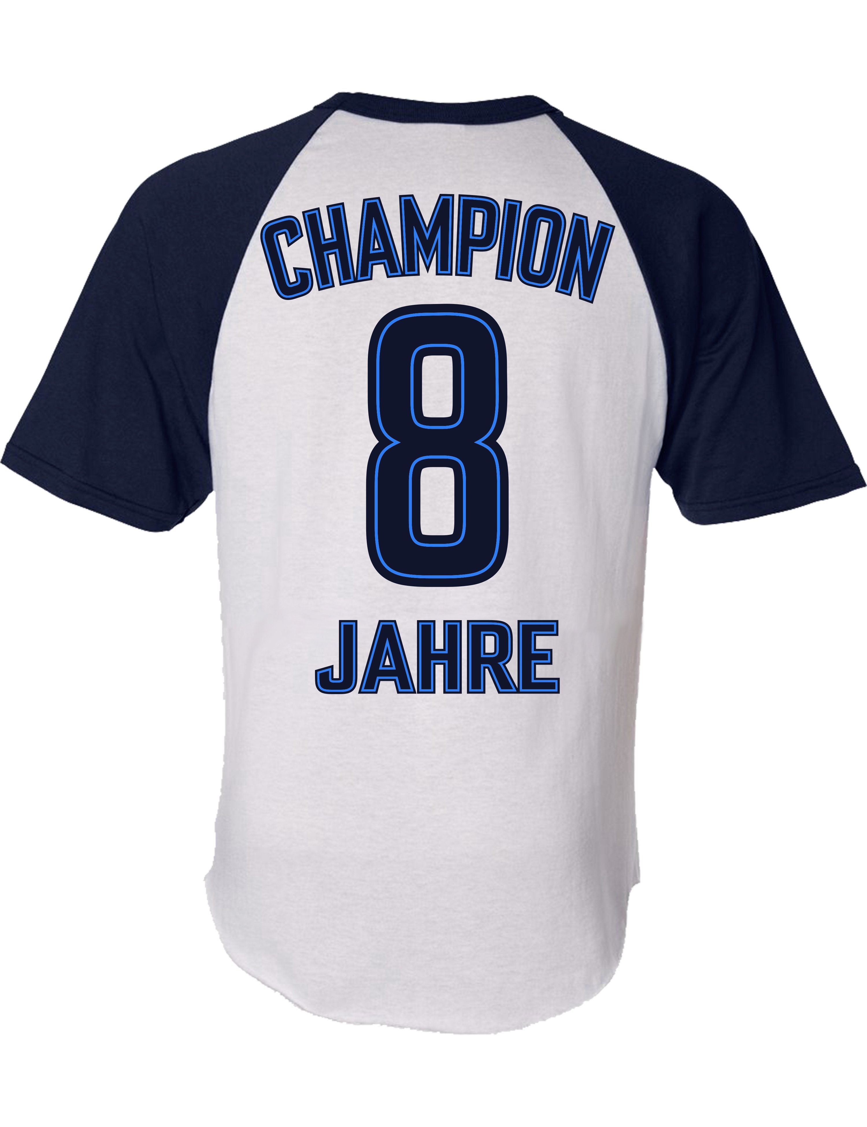 Baddery Print-Shirt Jungen Fußball Shirt in Trikot-Optik 8. Geburtstag: "Champion 8 Jahre", hochwertiger Siebdruck, aus Baumwolle