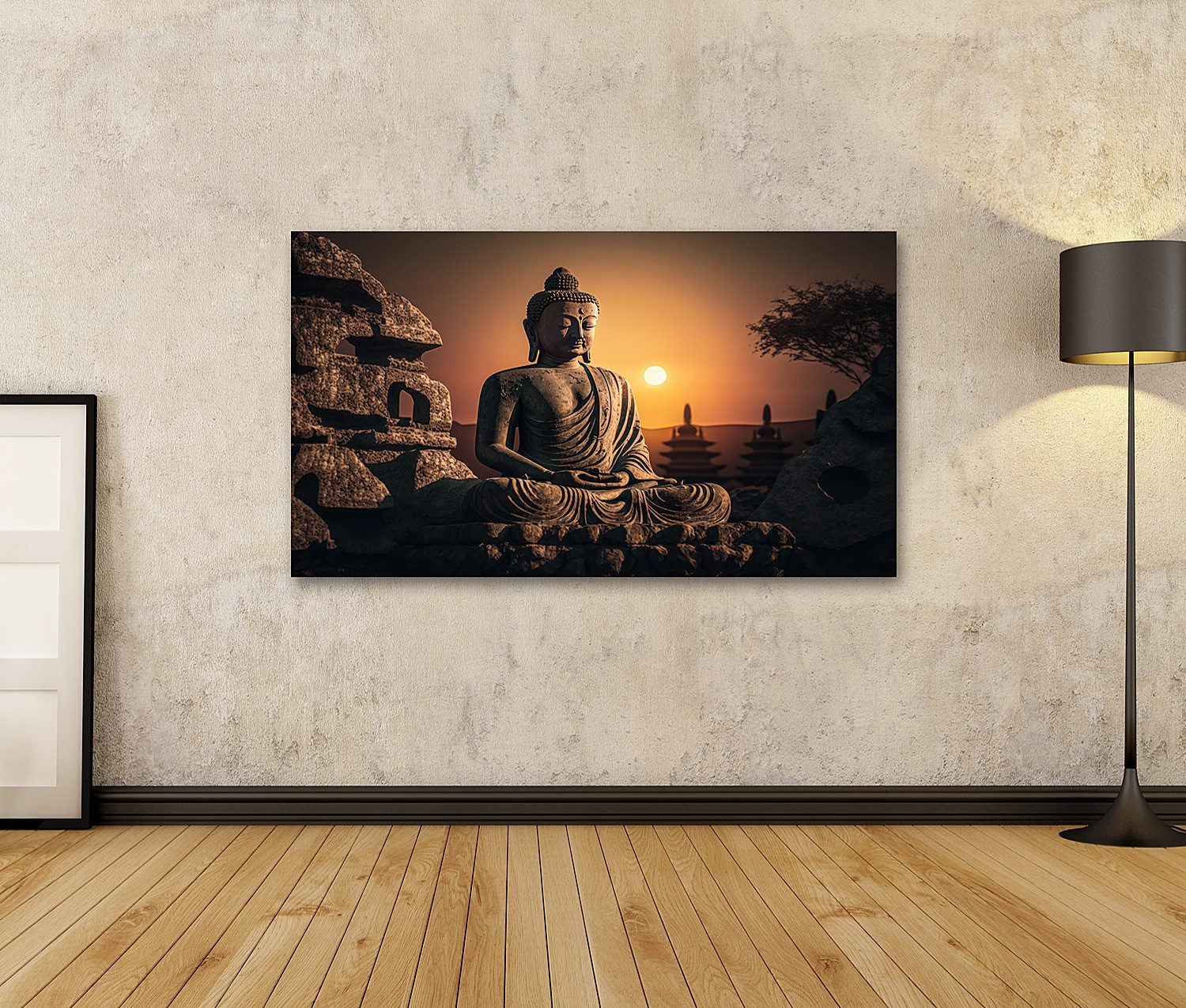 islandburner Leinwandbild Buddha Statue Sonnenuntergang Buddha günstig online kaufen
