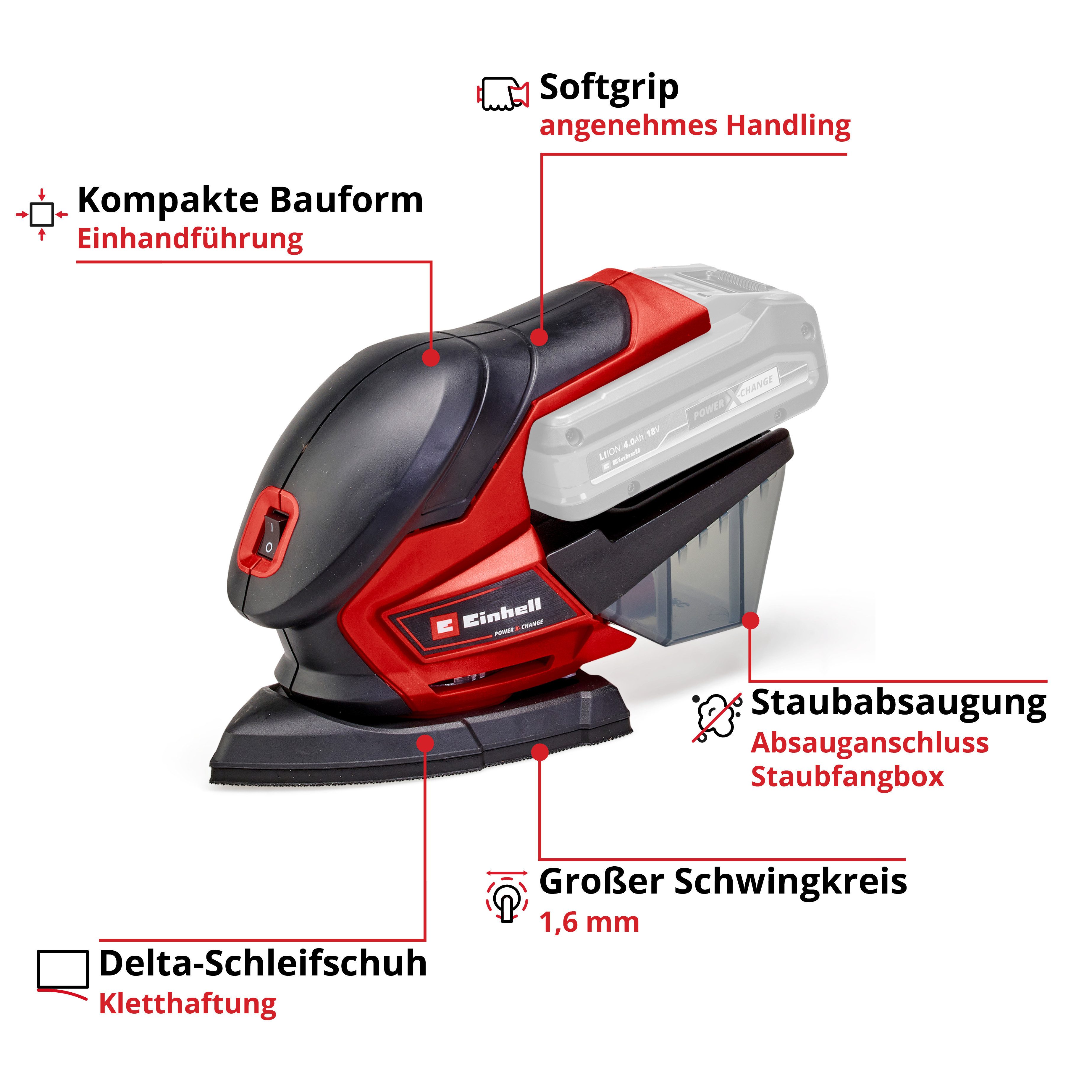 Einhell Akku-Multischleifer TE-OS 18/150 Li Solo, 24000 U/min, ohne Akku und Ladegerät