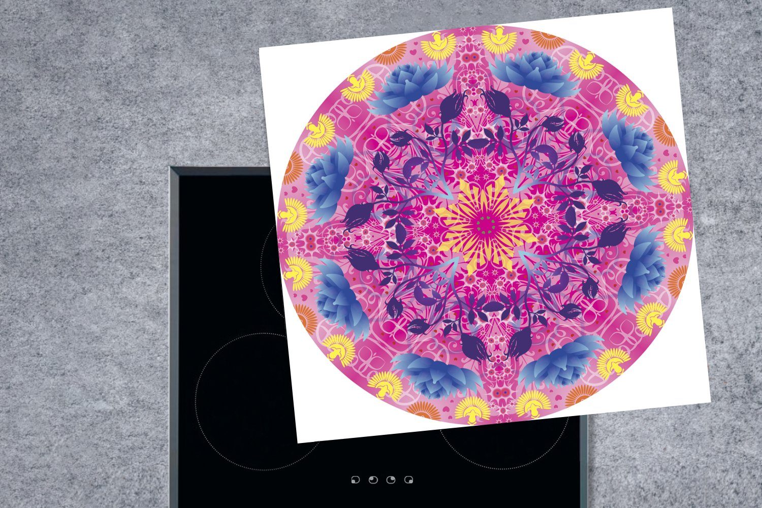 Mandala bunt, Ceranfeldabdeckung, Vinyl, Arbeitsplatte Herdblende-/Abdeckplatte MuchoWow 78x78 (1 cm, küche für tlg),