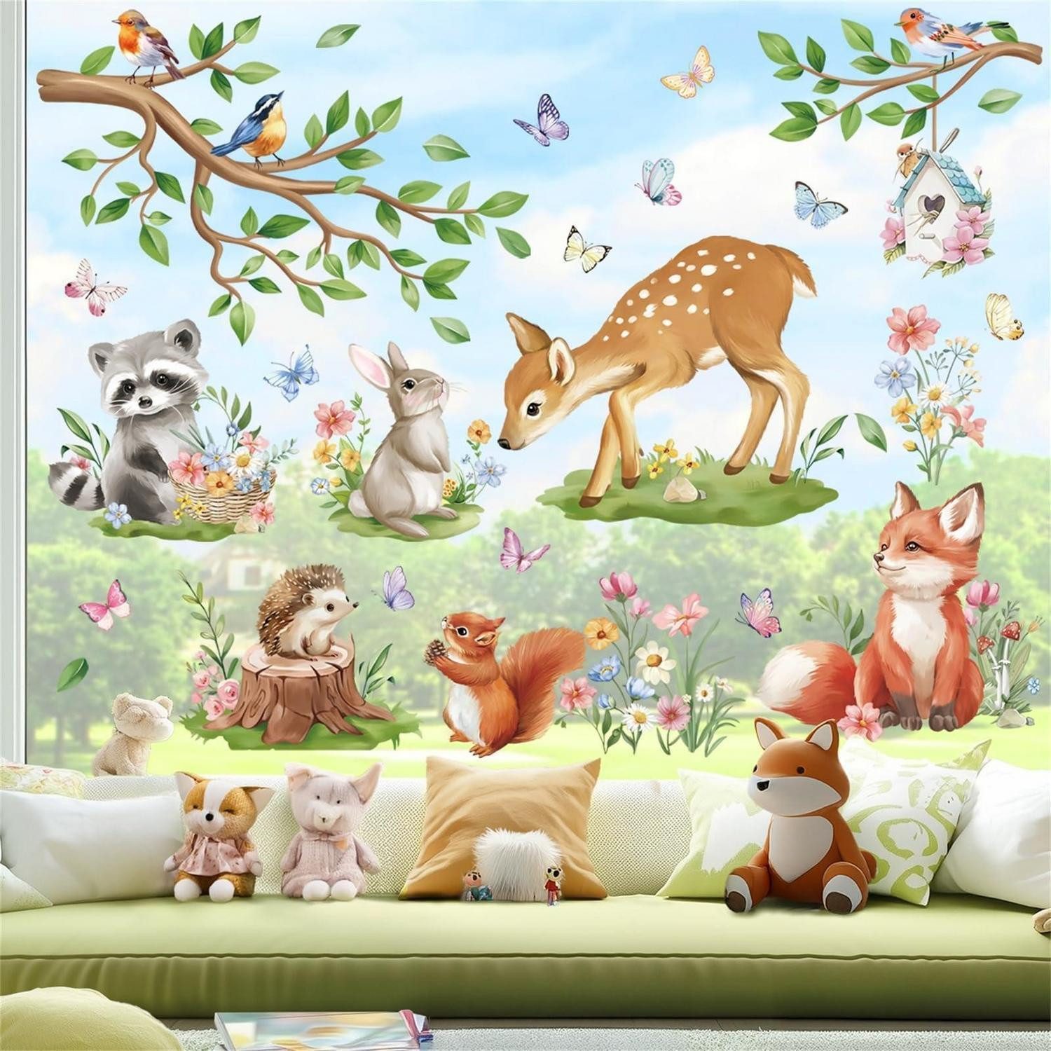 LuxusKollektion Fensterbild Fensterbilder Tiere Waldtiere Hirsch Fuchs Kinderzimmer Wanddeko