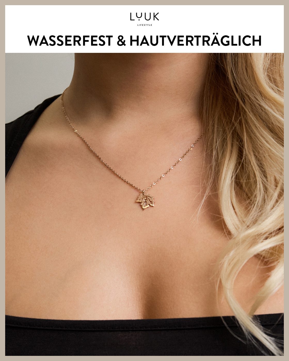 LUUK LIFESTYLE Kette mit Anhänger Ahornblatt, wasserfeste Blatt Halskette