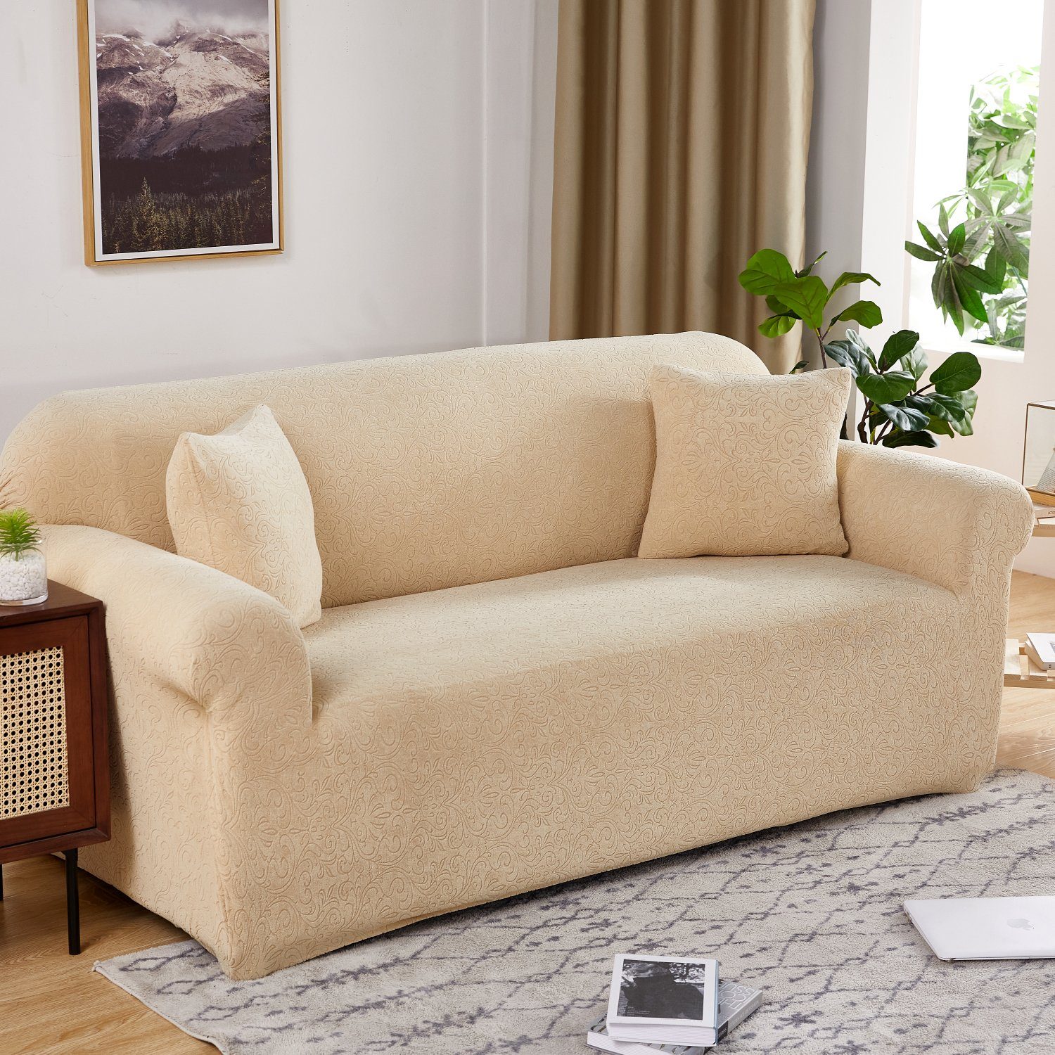 Beige-A Sofahusse, Stretch HOMEIDEAS, Jacquard-Couch-Sofabezüge, Möbelschutzbezug