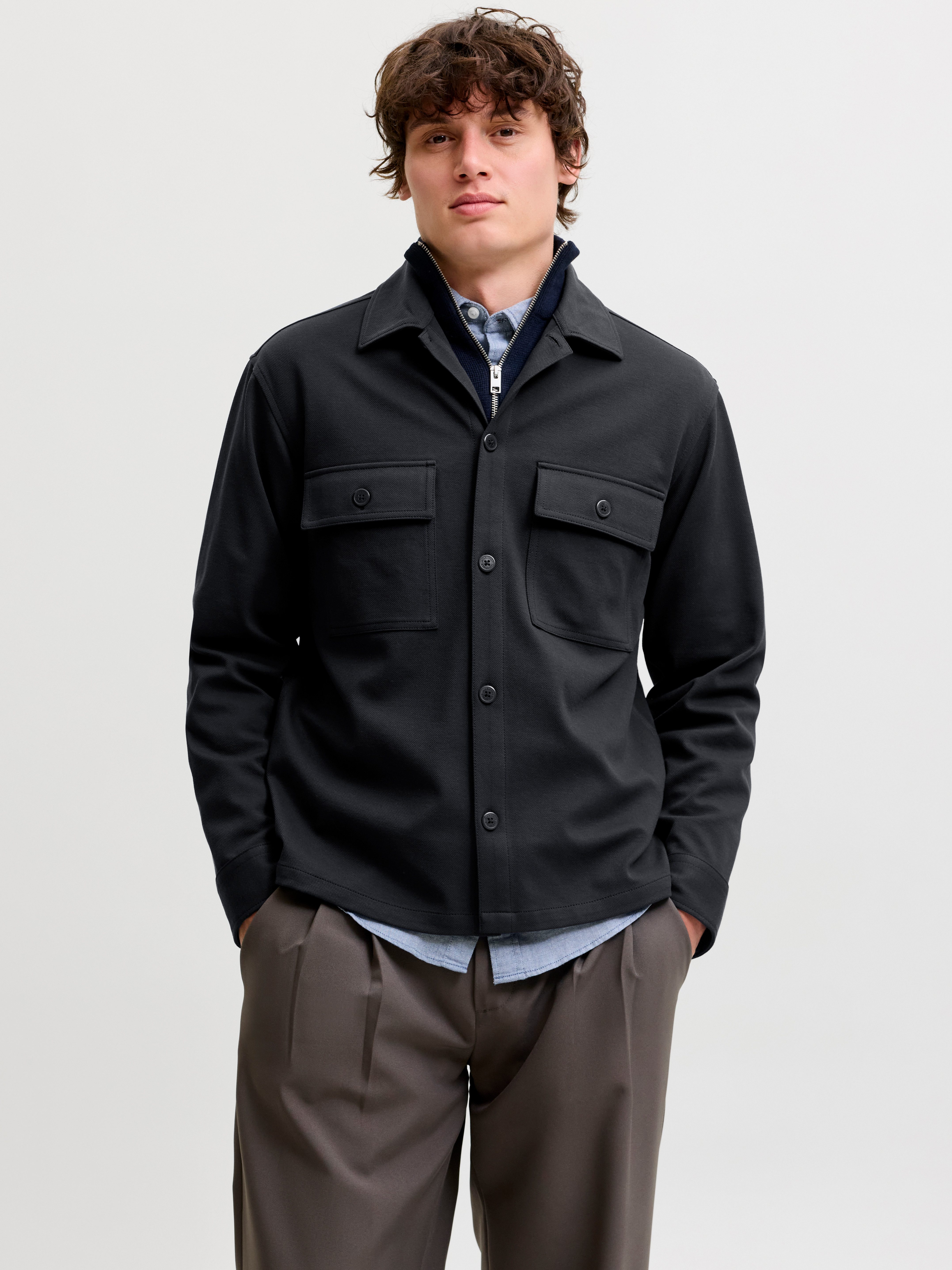 Jack & Jones Langarmhemd JJWILLIAM SWEAT OVERSHIRT LS NOOS Materialmix, Sweatmaterial, locker geschnitten