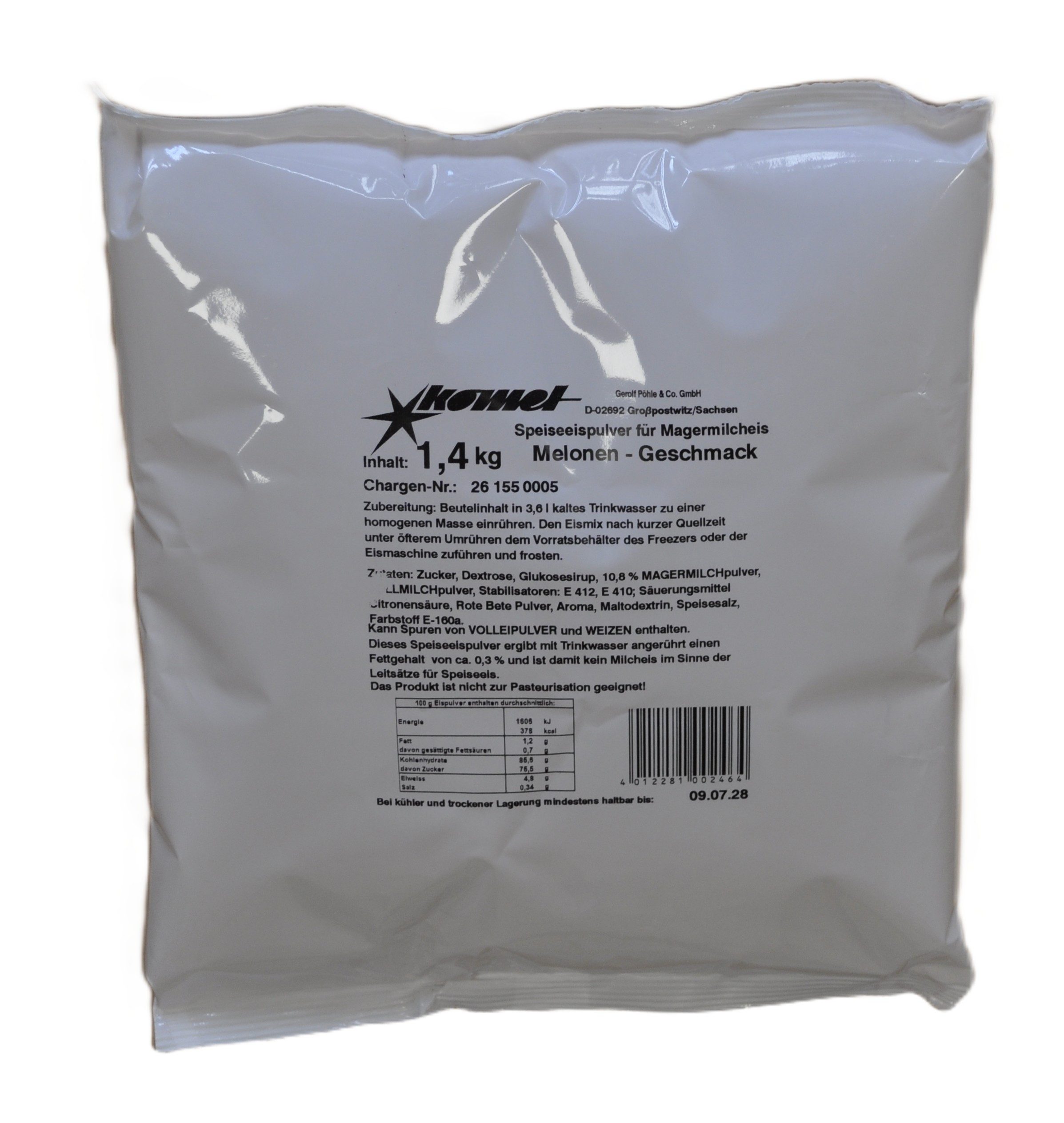 Komet Dessertpulver Melone 1,40 kg, 1400 g, Eispulver Softeispulver Speiseeispulver Eismaschine