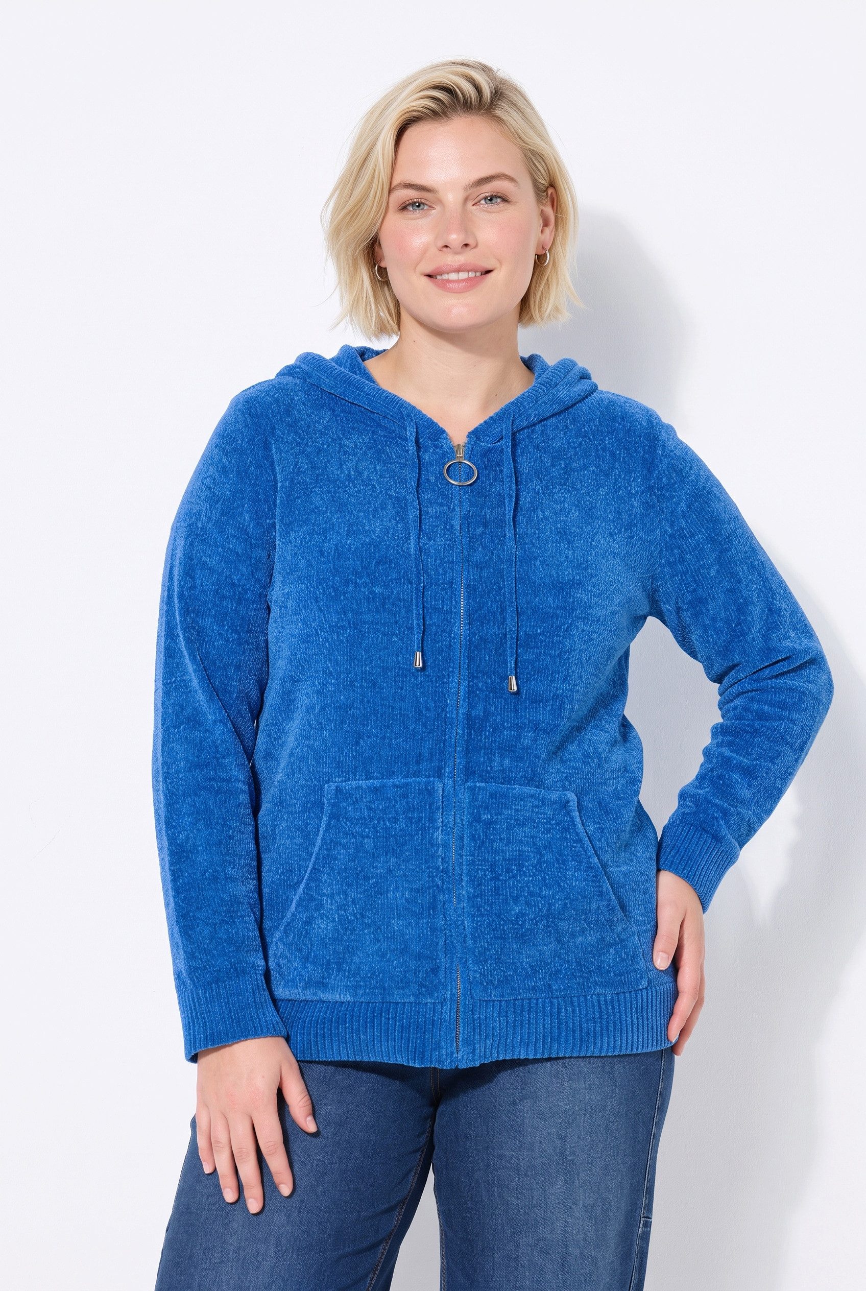 Ulla Popken Strickjacke Strickjacke Chenille Kapuze Langarm