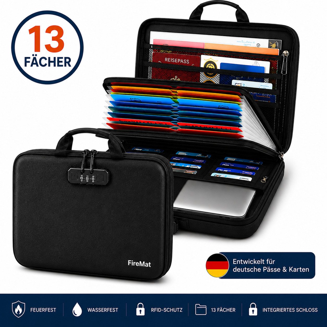 FireMat Dokumententasche Hartschale Aktentasche, Dokumententasche, Laptop Tasche, A4 Koffer