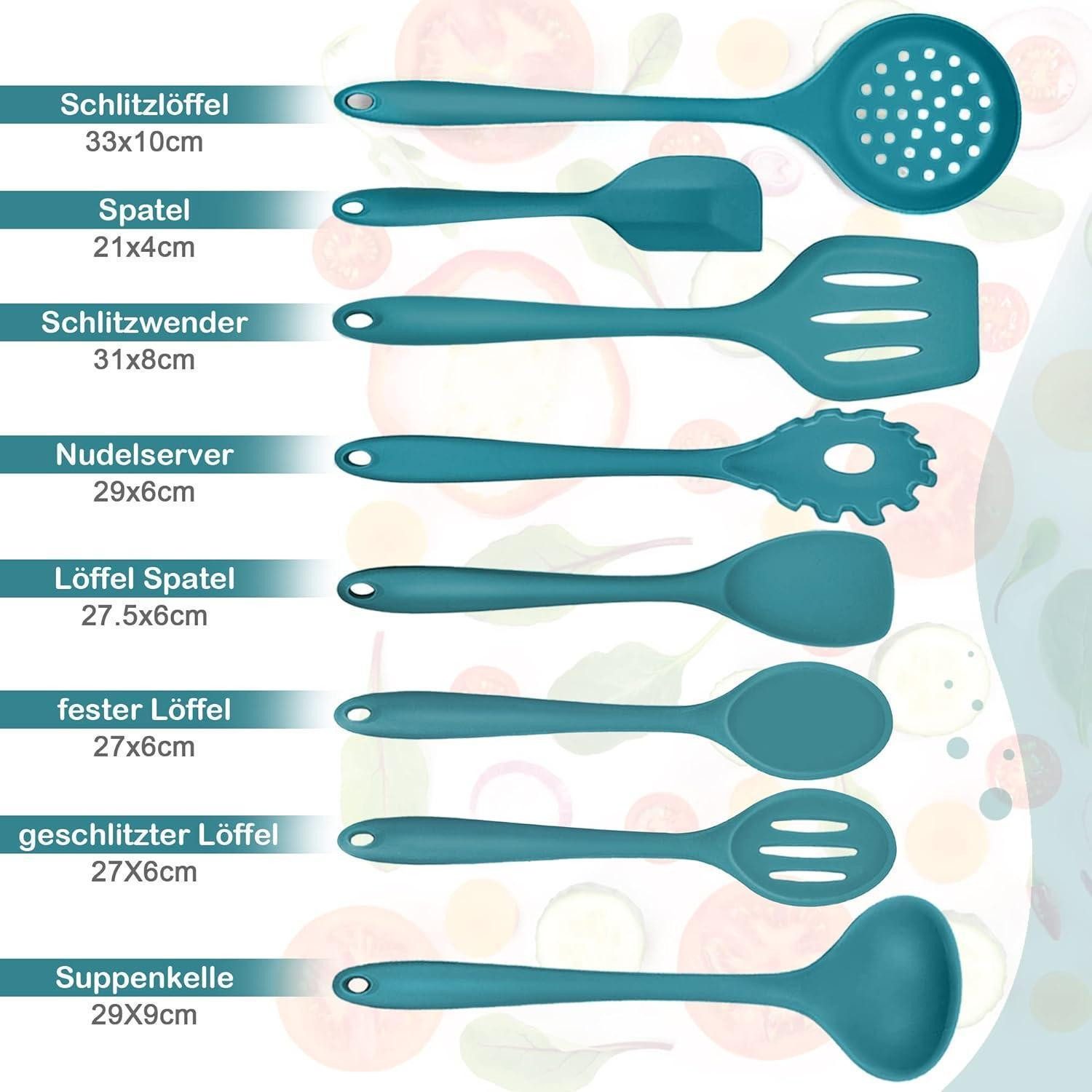 LuxusKollektion Kochbesteck-Set Kochbesteck 8teilig Silikon Antihaft Spatel Löffel Blau Dunkel Blau
