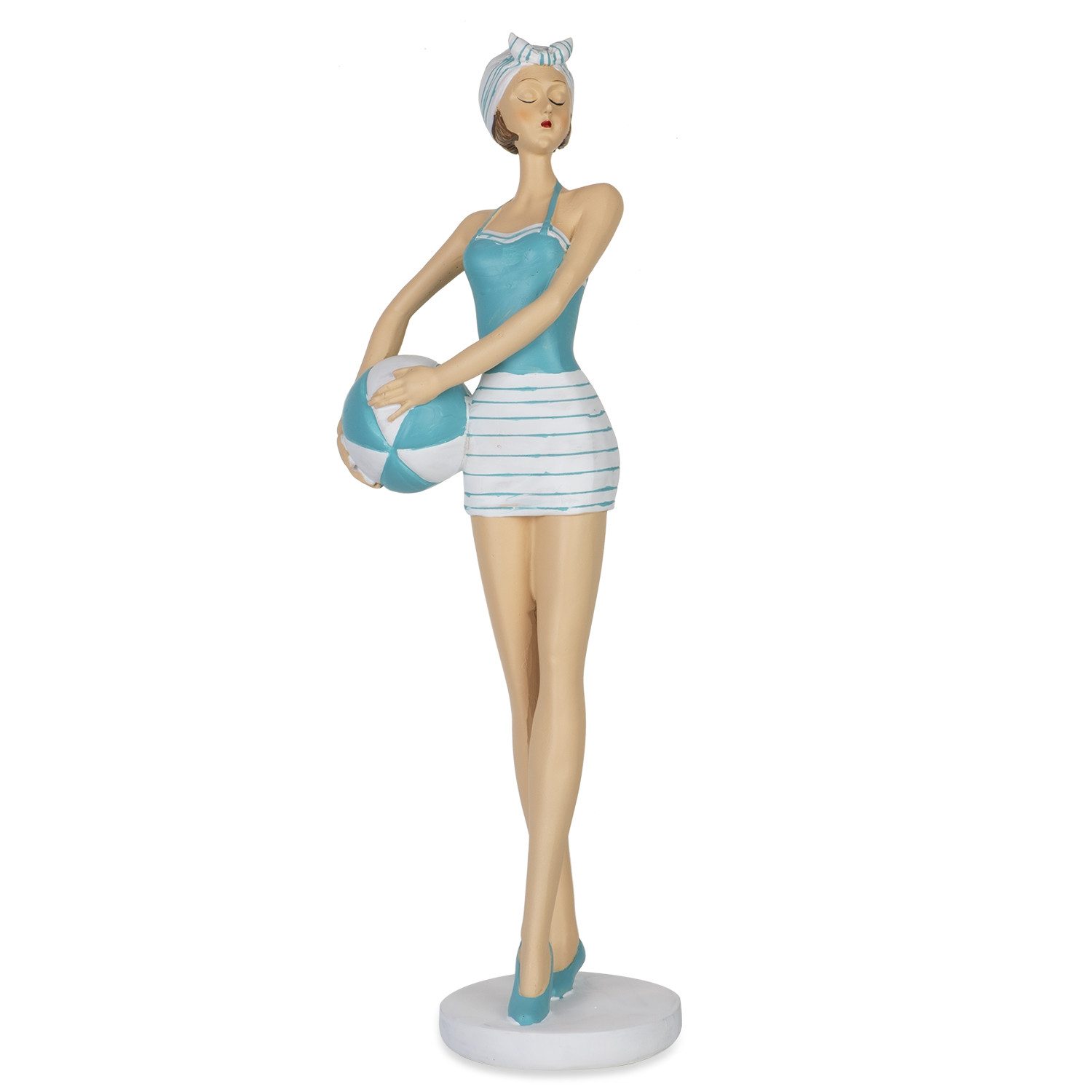 Moritz Dekofigur Dekofigur Retro Frau 33 cm mit Badeanzug und Ball, Polyresin Фигурки Deko Geschenk Geometrische TierFigur Modern Skulptur