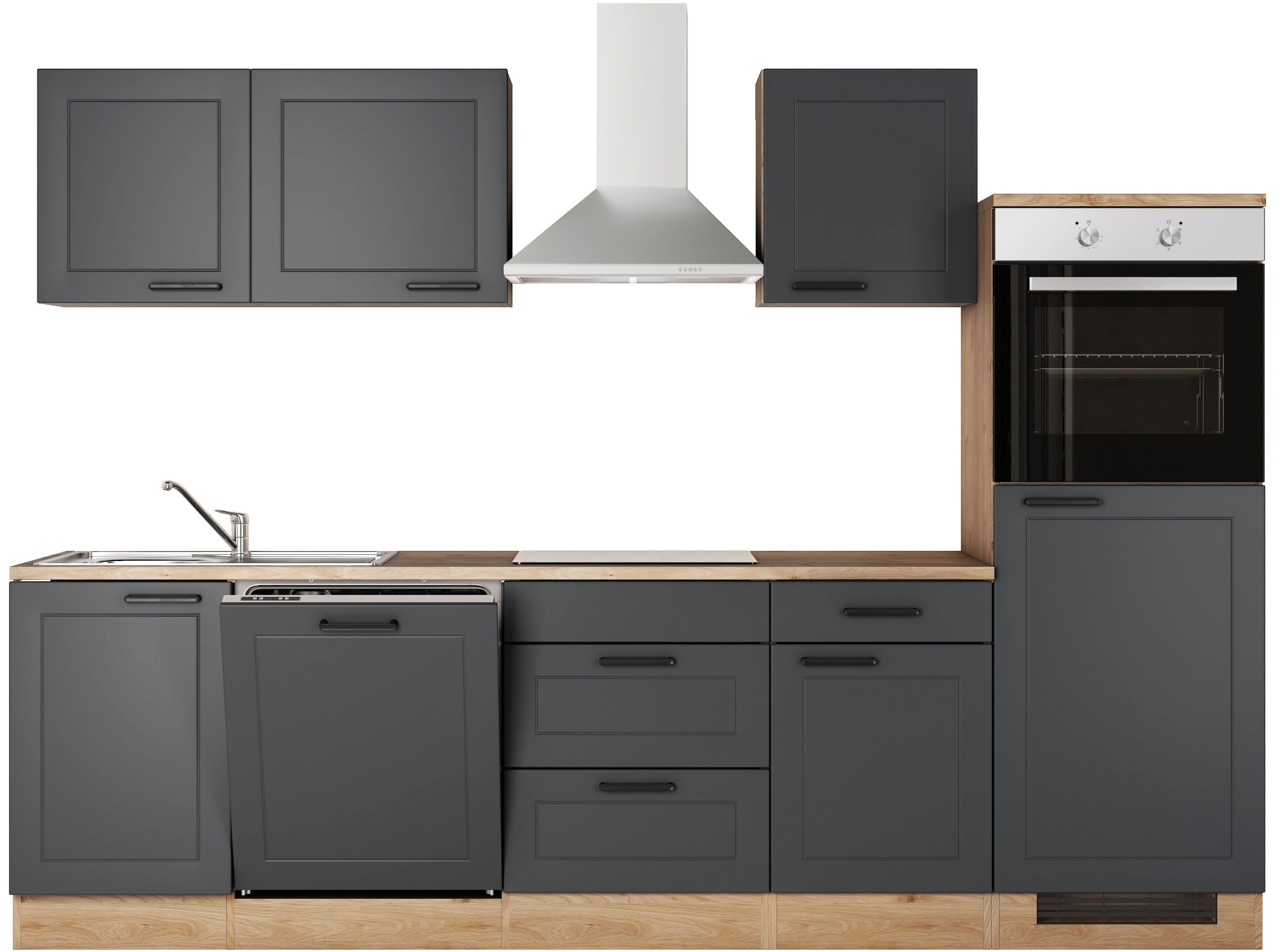 Flex-Well Küche ROMEO&JULIA, Breite 280cm, wahlweise mit E-Geräten und Spüle in edelstahl oder schwarz