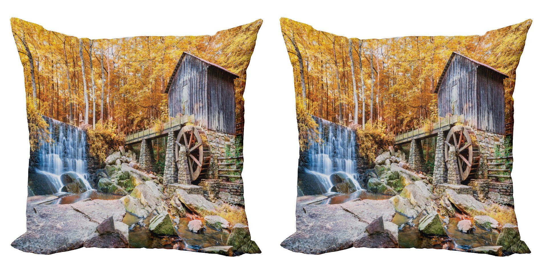 Kissenbezüge Modern Stück), Mühle (2 Abakuhaus Doppelseitiger Historische Wasserfall Herbst Accent Digitaldruck