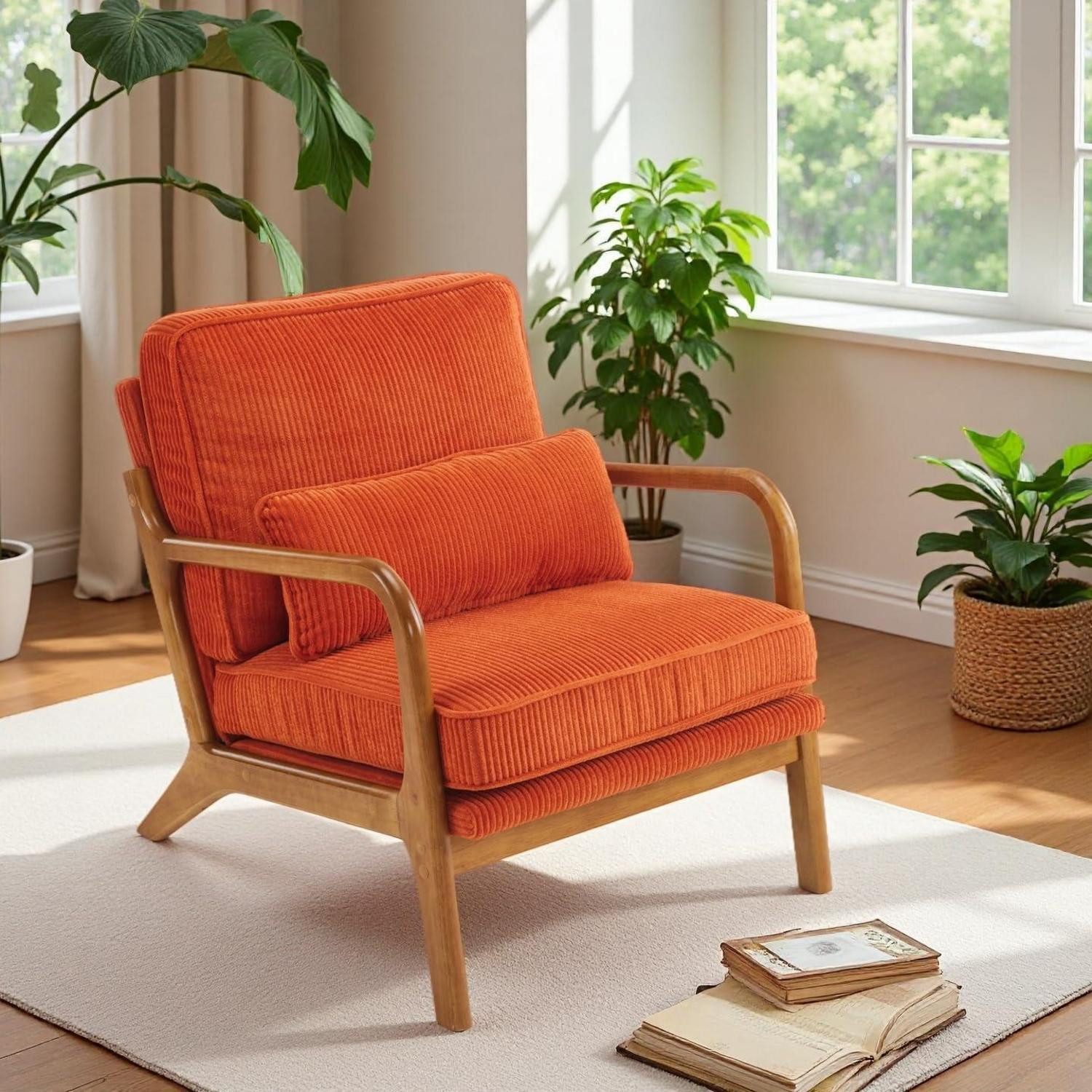 LuxusKollektion Cocktailsessel Sessel Ohrensessel Cocktailsessel Cordstoff Orange
