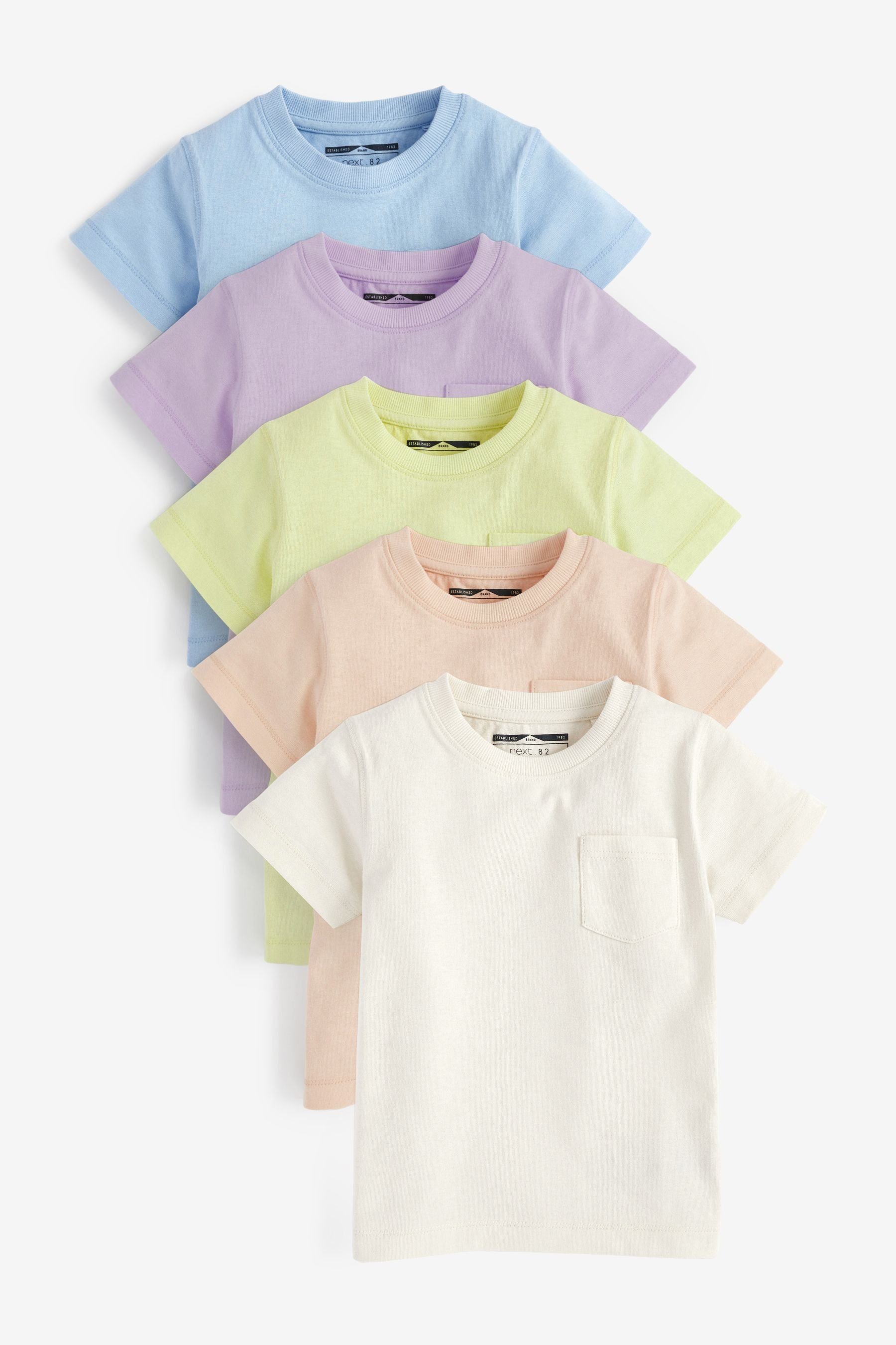 Next T-Shirt Kurzärmelige schlichte T-Shirts im 5er-Pack (5-tlg) Pastel Multi