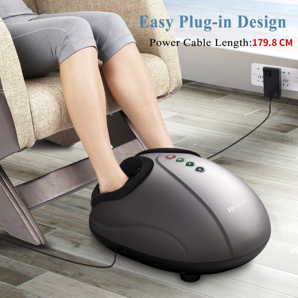 MARNUR Massagegerät MGF-50020A, Fußmassagegerät Elektrisch mit  Wärmefunktion Shiatsu Kneten Klopf Füße mit Rollen & Luftkompression