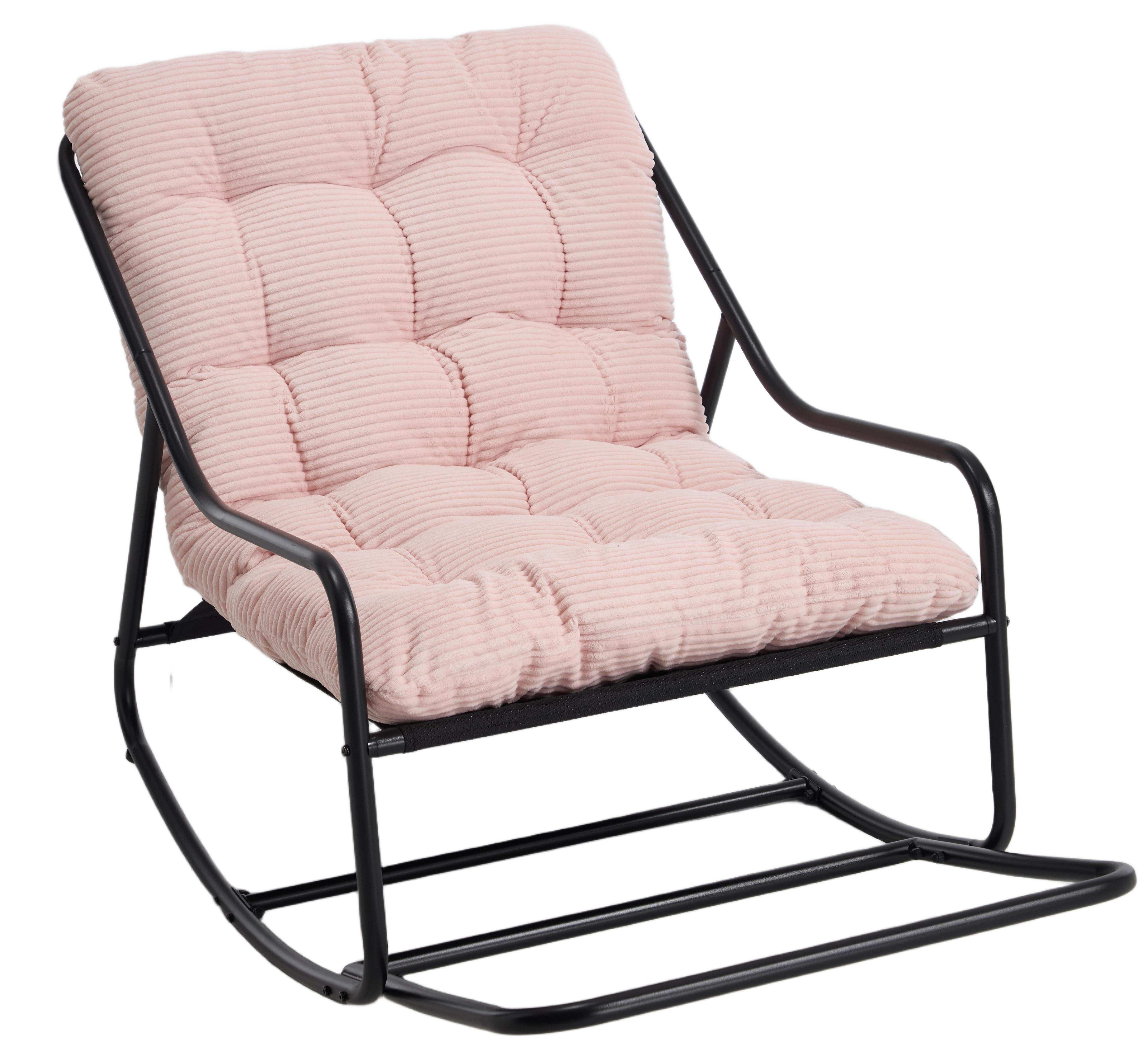 LVHOM Schaukelstuhl mit Fußstütze 75x116x82cm, wasserfestem Gestell für drinnen, draußen (8 cm integriertes Rücken-Sitzkissen, ergonomisches Design, geräuschlos & rutschfest, rostfreier Stahlrahmen, belastbar bis 130 kg), ideal für In-/Outdoor, Balkon, Garten, Wohnzimmer, Schlafzimmer, Büro