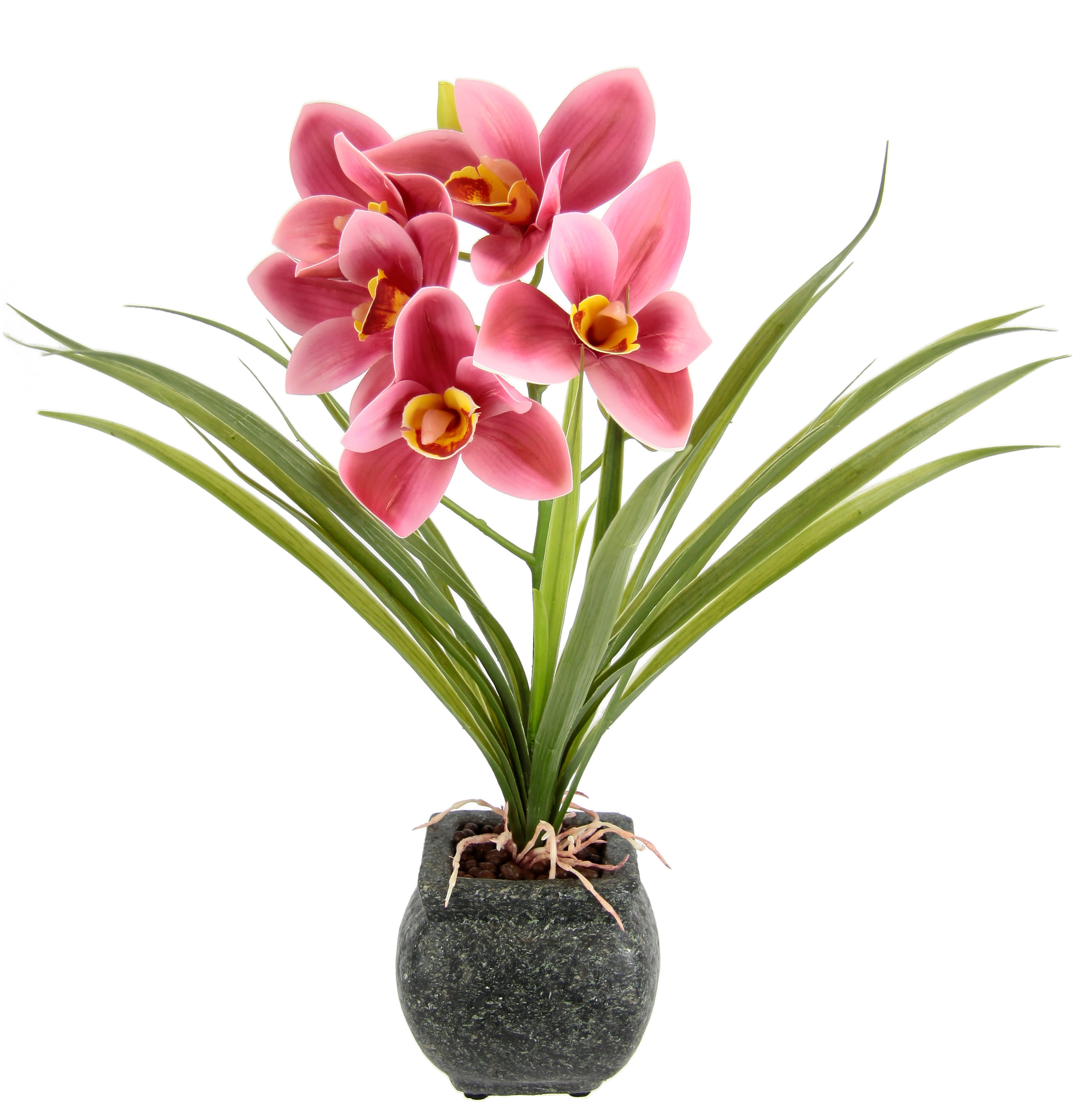 Cymbidium-Orchidee aus Künstliche 40 Mit Zement Blätter Höhe home, im my Blume Orchidee, Rosa Kunstblume cm, Topf